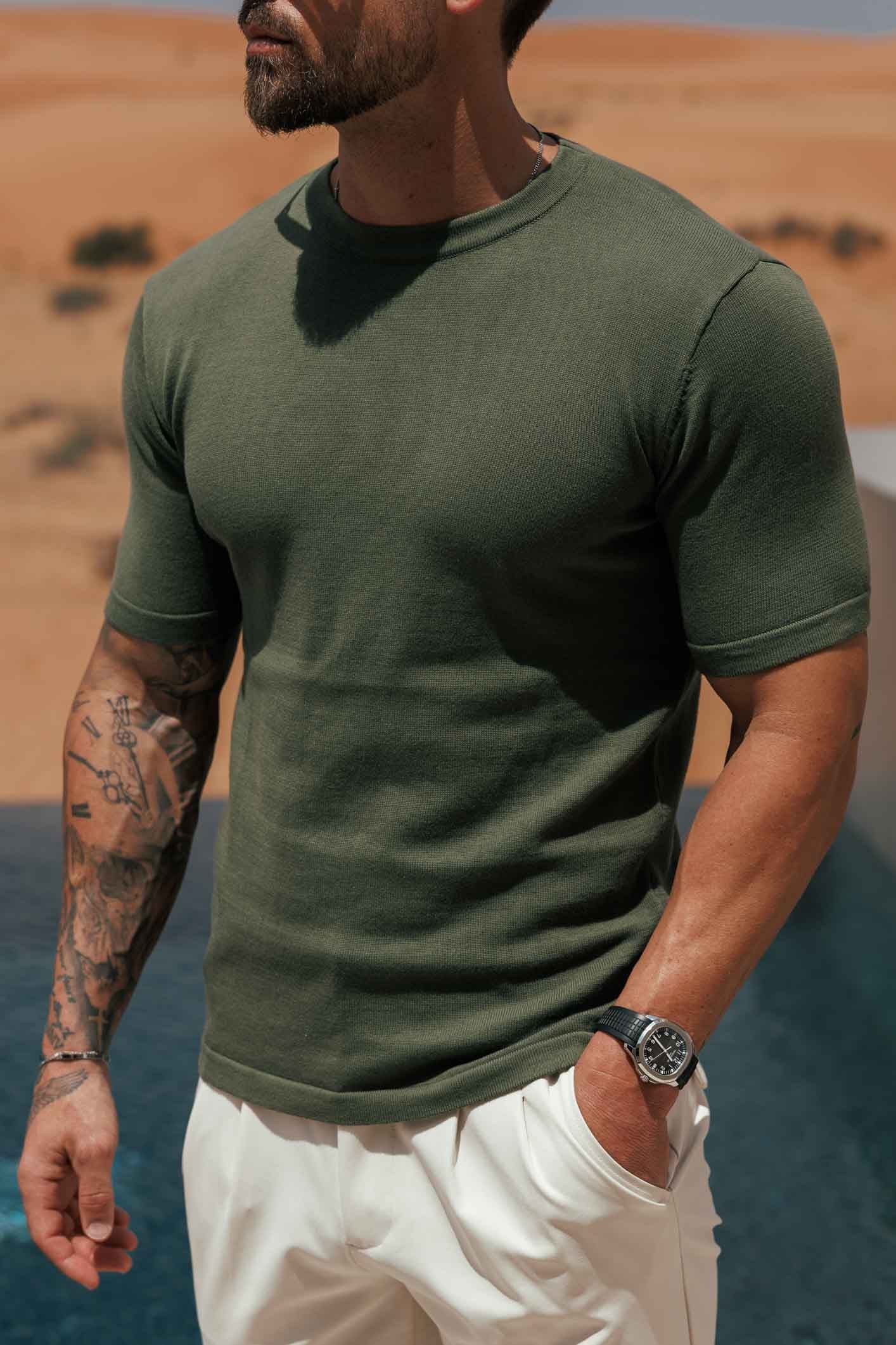 KNIT T-SHIRT - OLIVE