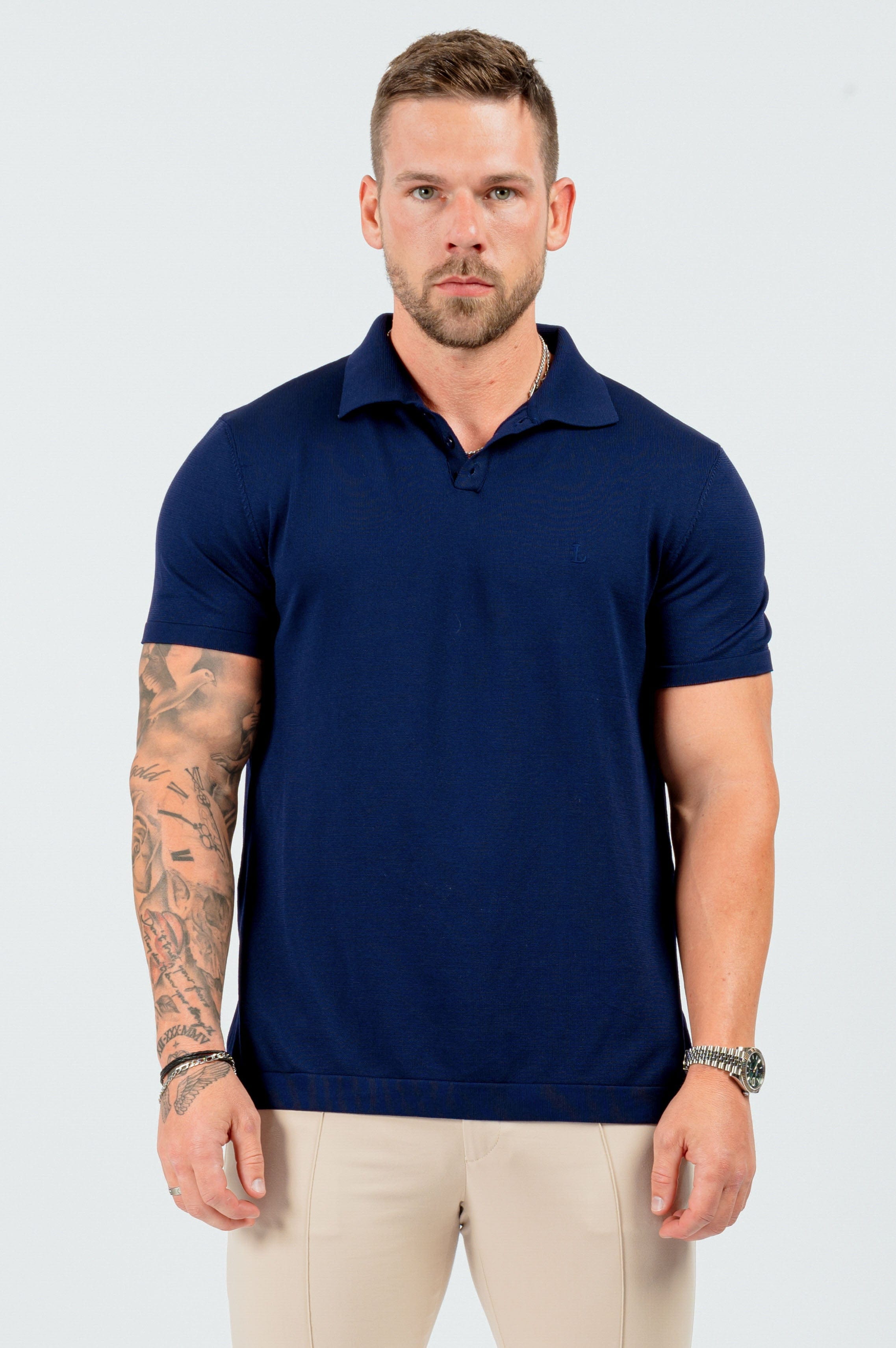 HABER KNITWEAR SOFT TOUCH KNIT POLO - NAVY