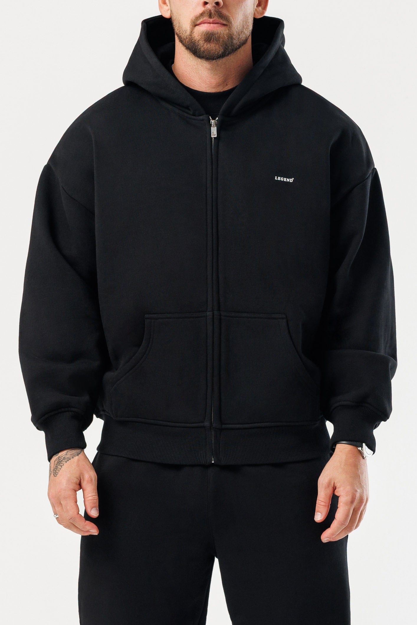 LEGEND LONDON Hoodie - ZIPPED ZIPPED HOODIE - BLACK