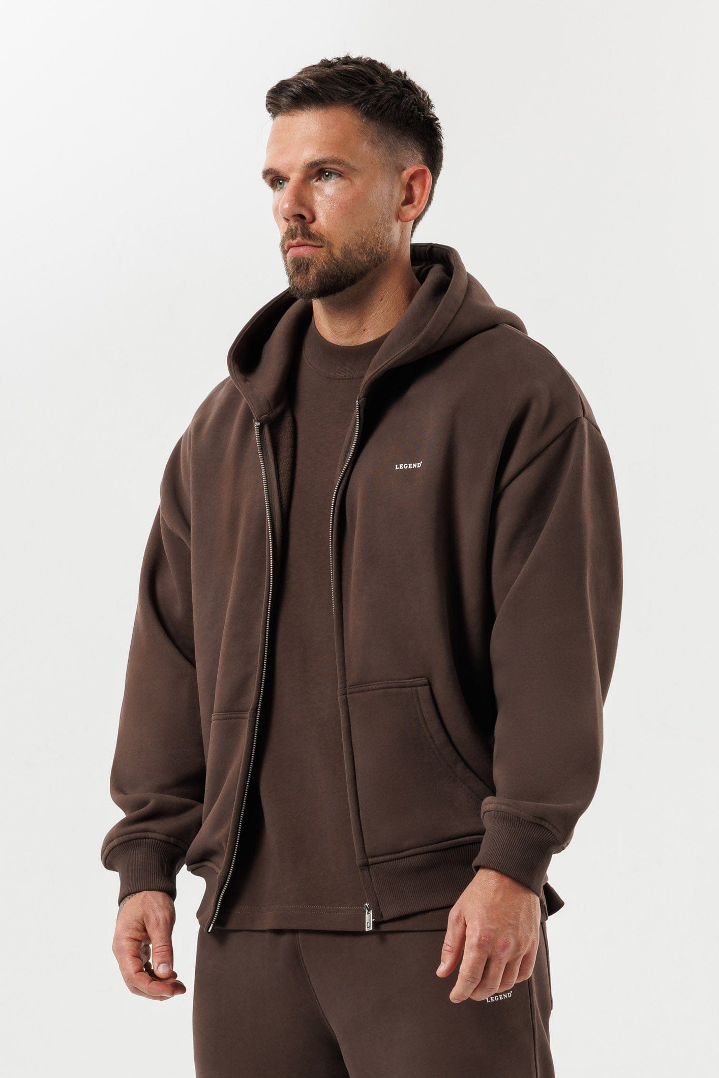 LEGEND LONDON Hoodie - ZIPPED ZIPPED HOODIE - BROWN