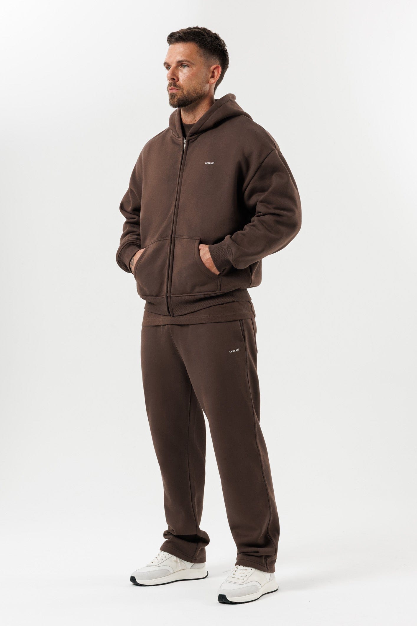 LEGEND LONDON Hoodie - ZIPPED ZIPPED HOODIE - BROWN
