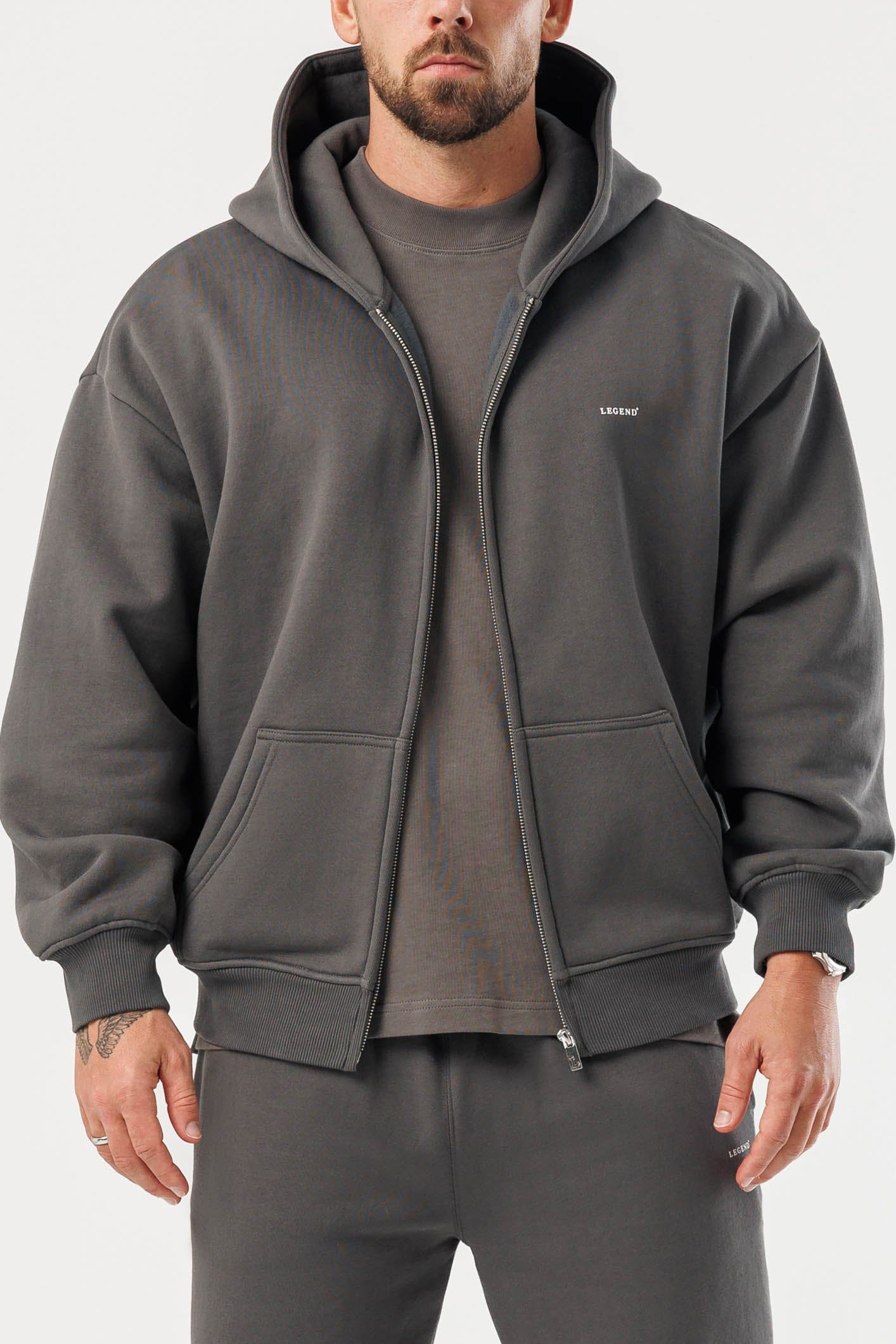 LEGEND LONDON Hoodie - ZIPPED ZIPPED HOODIE - DARK GREY