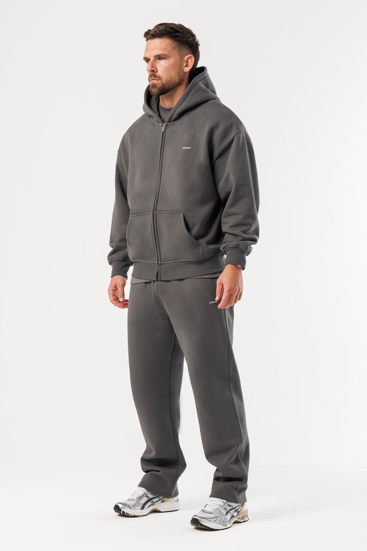 LEGEND LONDON Hoodie - ZIPPED ZIPPED HOODIE - DARK GREY