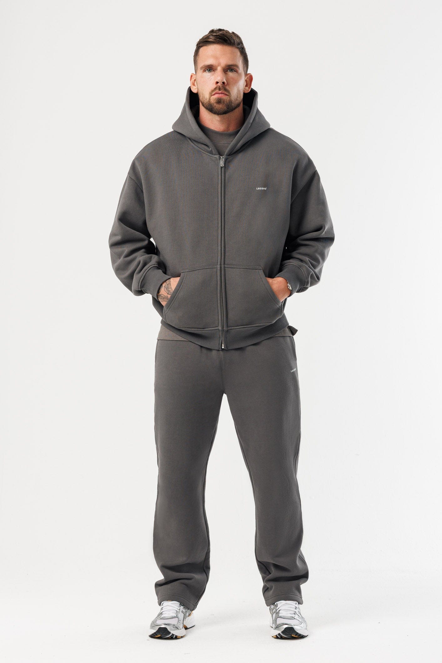 LEGEND LONDON Hoodie - ZIPPED ZIPPED HOODIE - DARK GREY