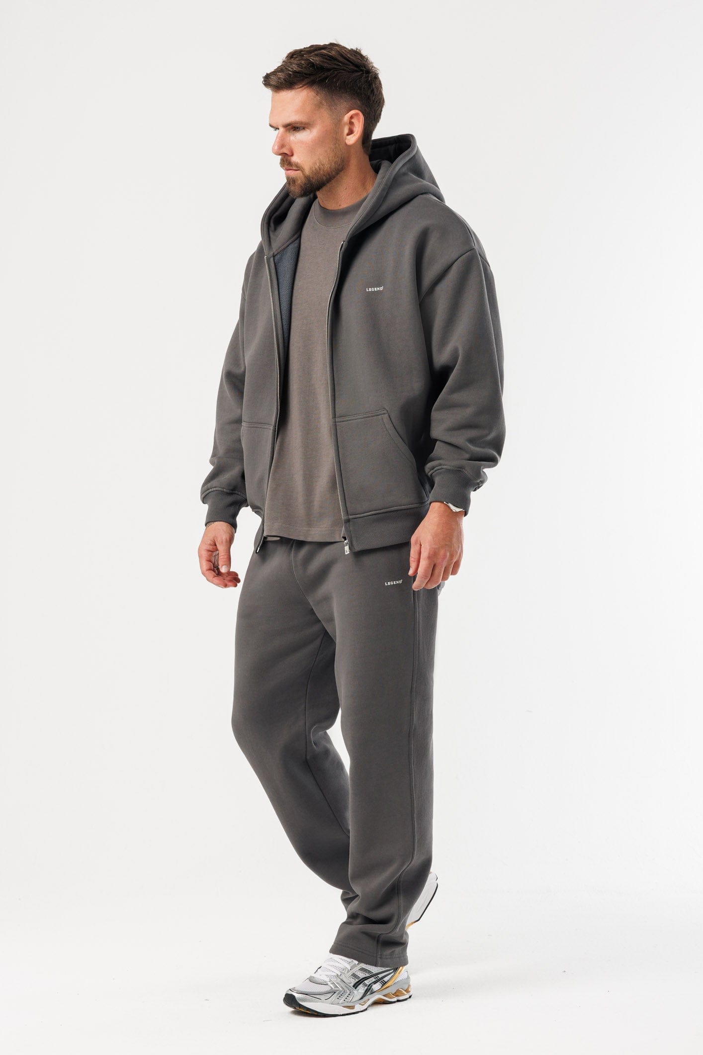 LEGEND LONDON Hoodie - ZIPPED ZIPPED HOODIE - DARK GREY
