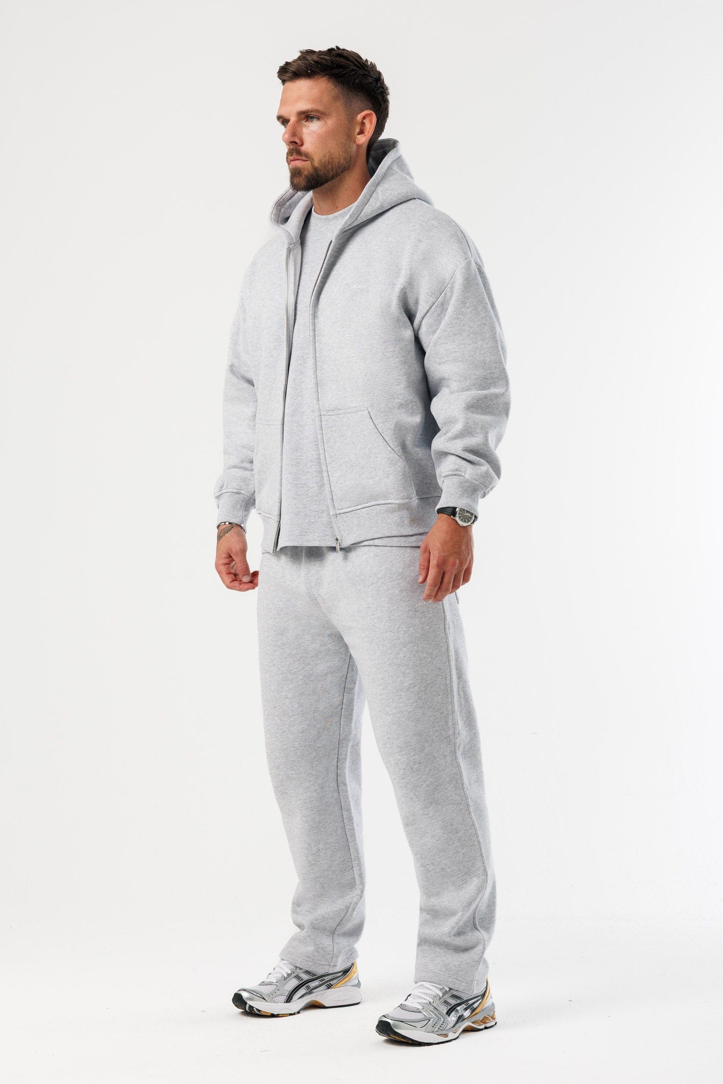 LEGEND LONDON Hoodie - ZIPPED ZIPPED HOODIE - GREY MARL