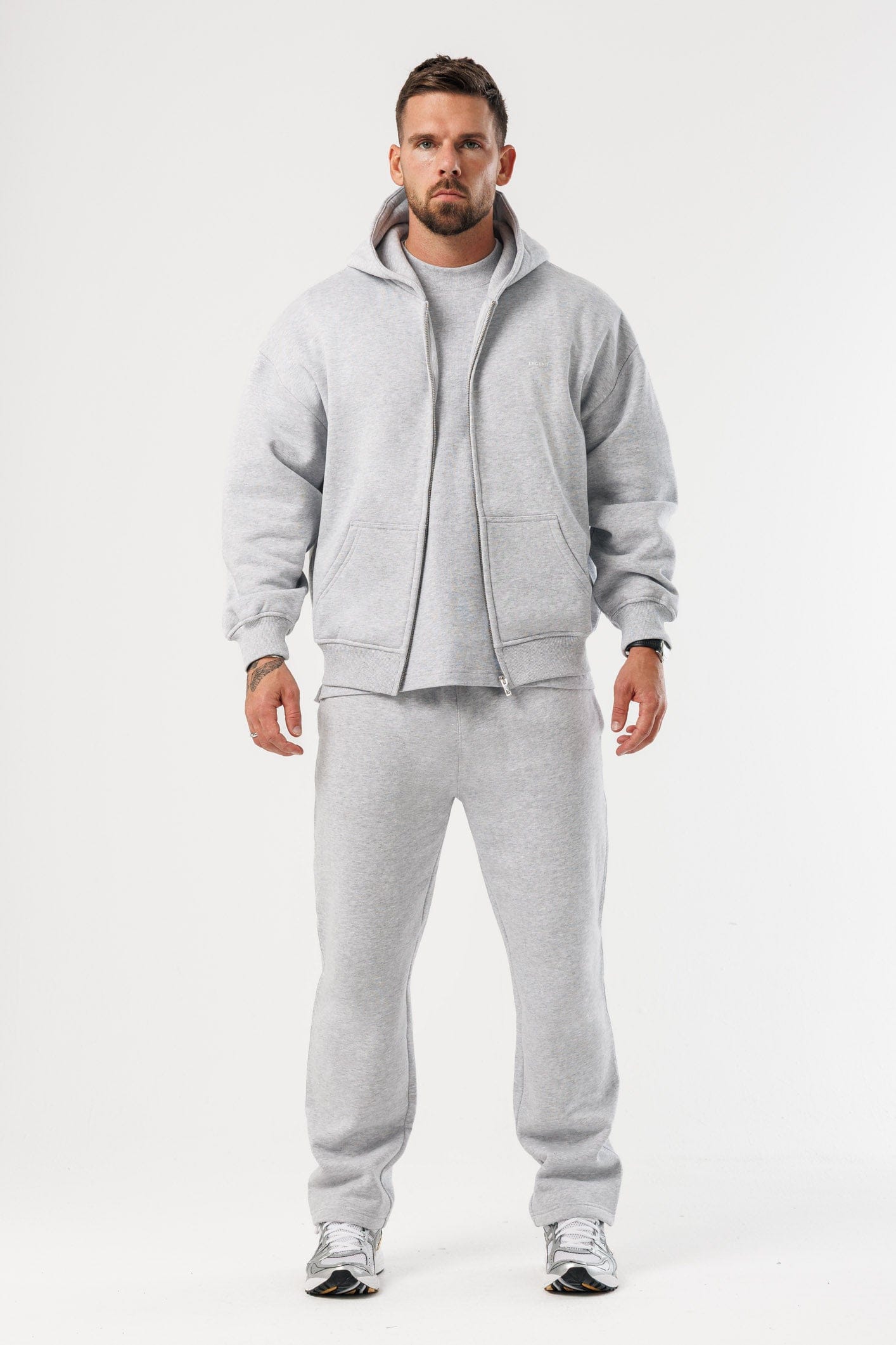 LEGEND LONDON Hoodie - ZIPPED ZIPPED HOODIE - GREY MARL