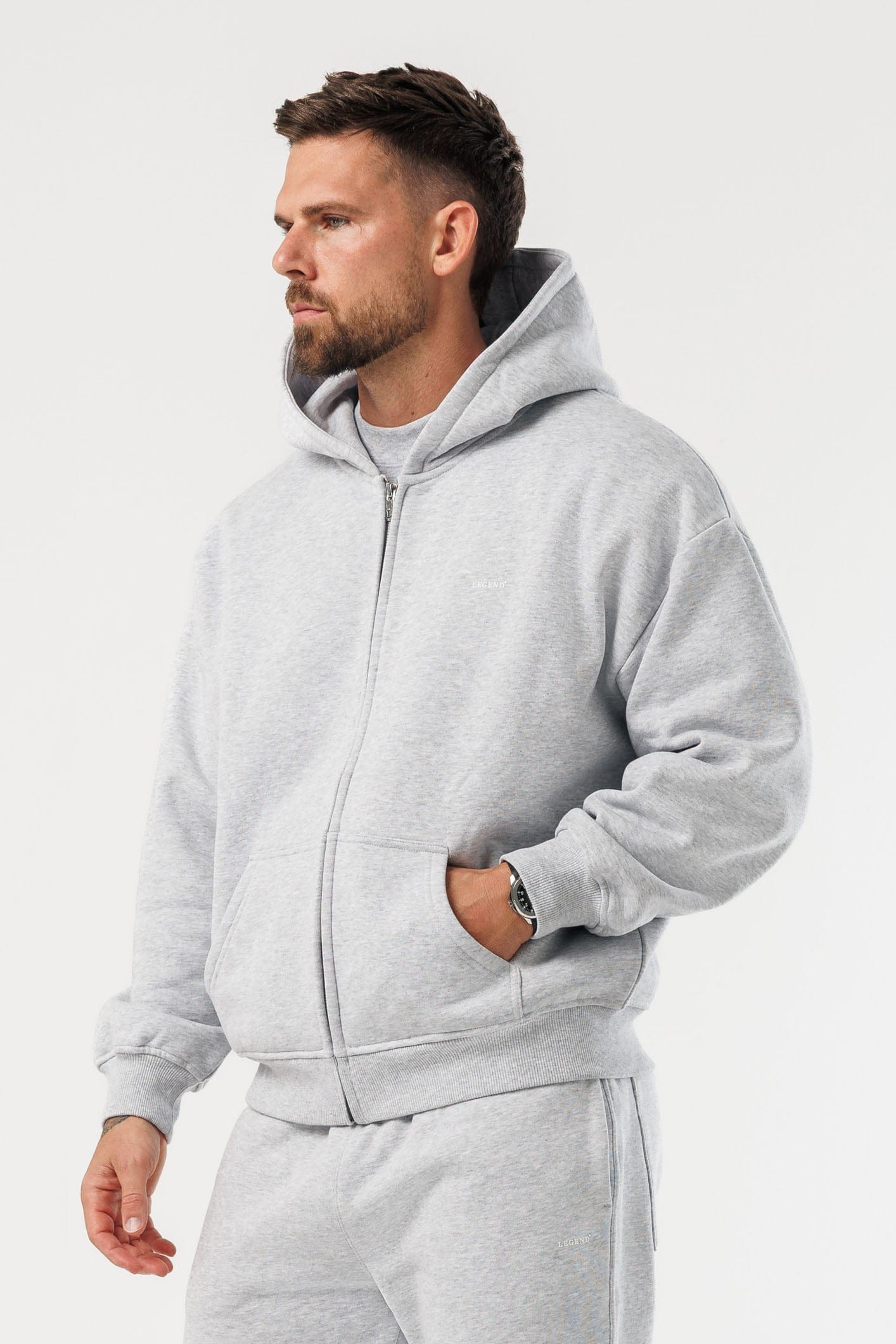 LEGEND LONDON Hoodie - ZIPPED ZIPPED HOODIE - GREY MARL