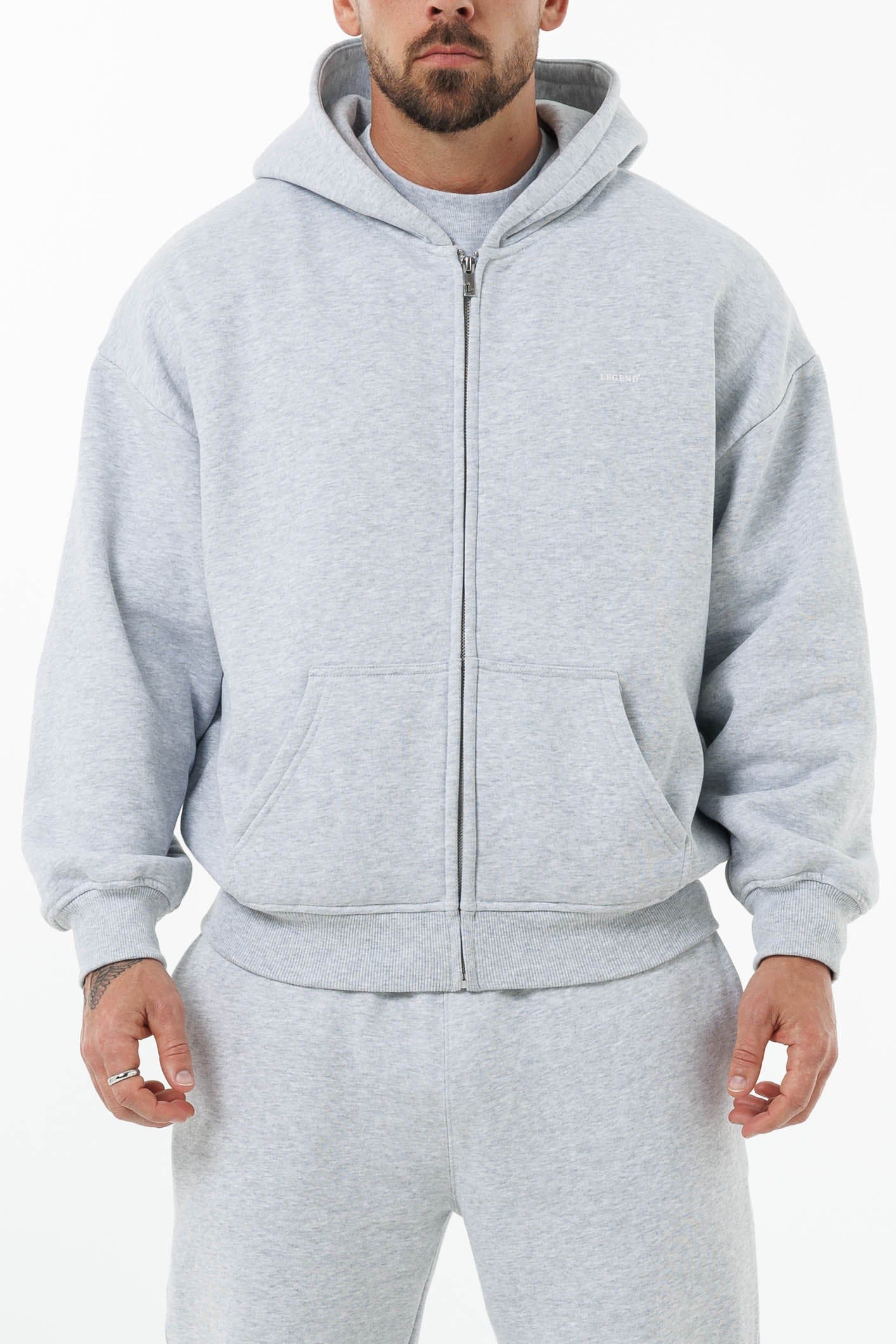 LEGEND LONDON Hoodie - ZIPPED ZIPPED HOODIE - GREY MARL