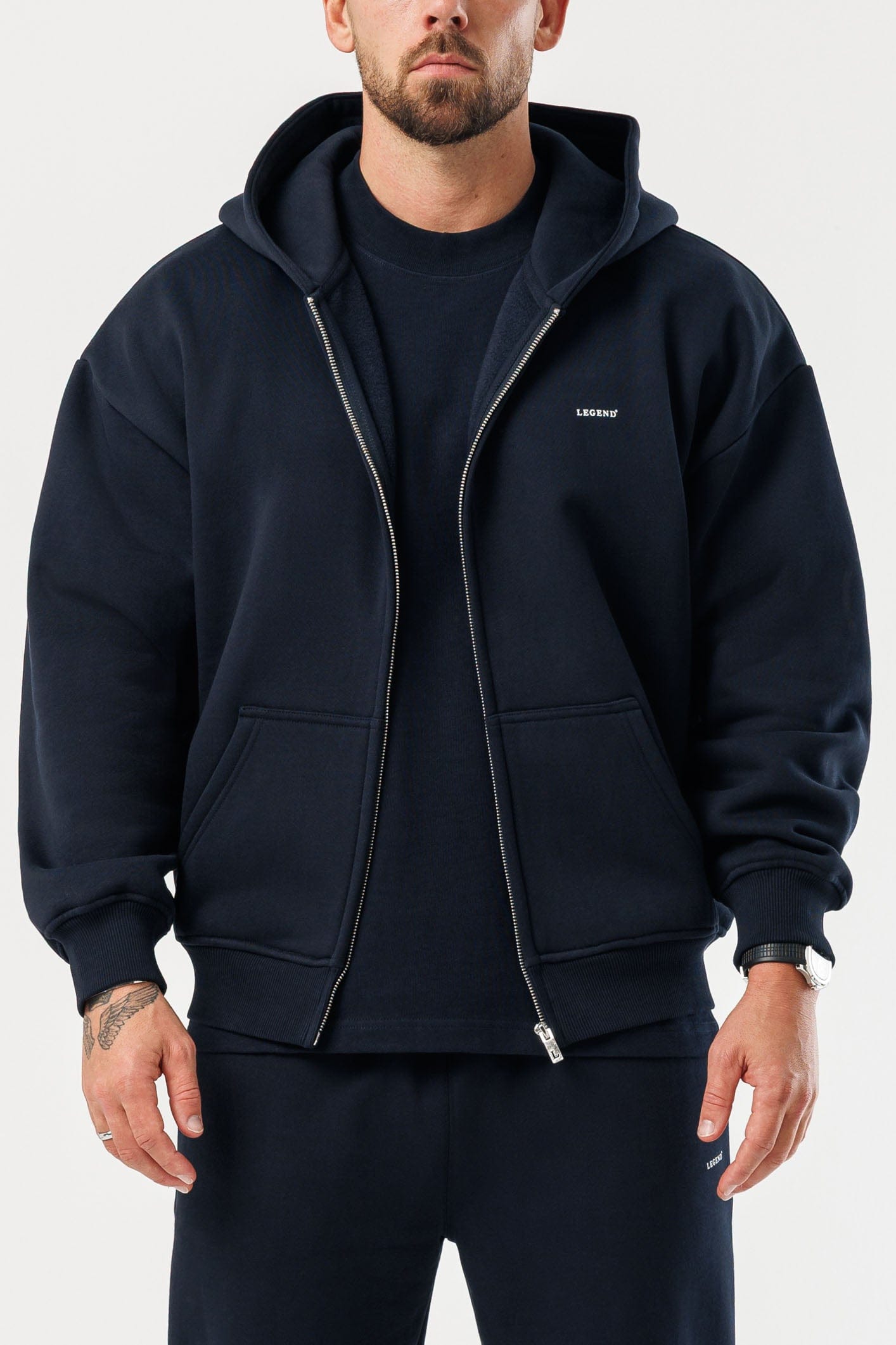 LEGEND LONDON Hoodie - ZIPPED ZIPPED HOODIE - NAVY