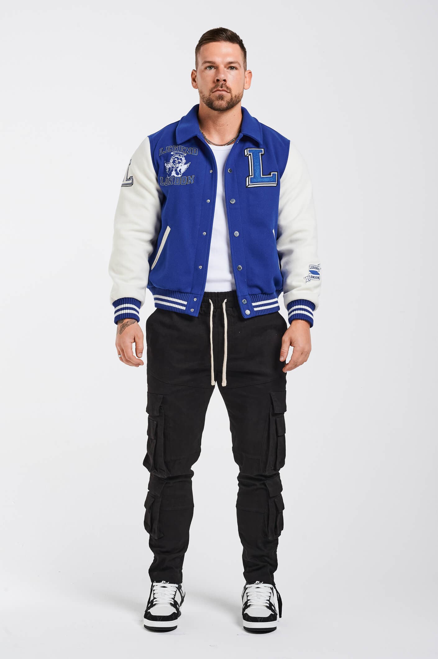 Legend London Jackets ANGELS VARSITY JACKET - BLUE AND WHITE