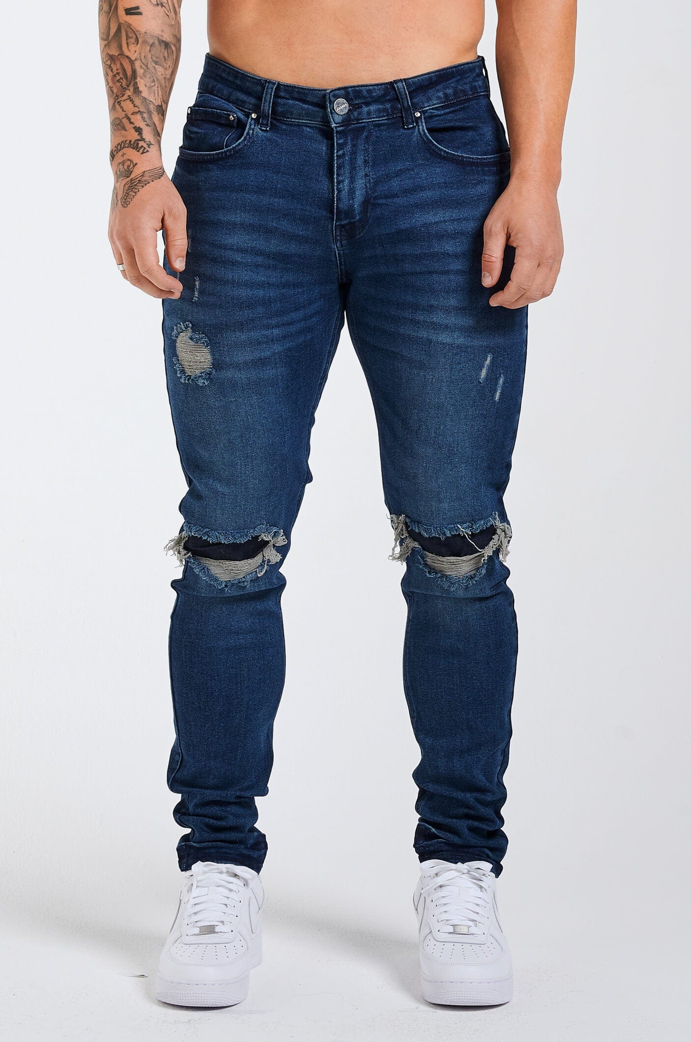 Legend London Jeans - slim 2.0 SLIM FIT JEANS 2.0 DISTRESSED AND PATCHED - DARK BLUE