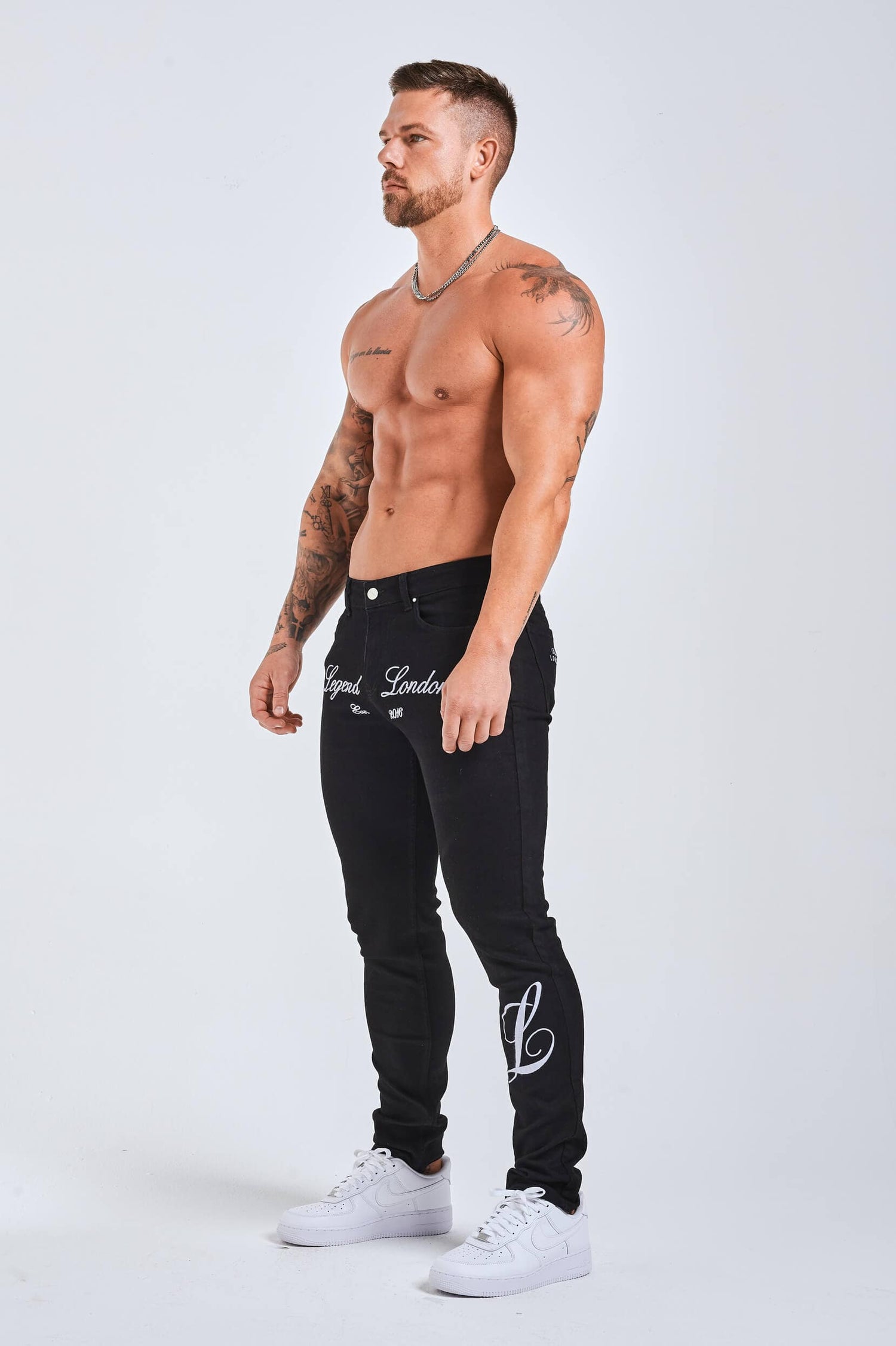 Legend London Jeans - slim 2.0 SLIM FIT JEANS 2.0 EMBROIDERED PRINTED DENIM - BLACK