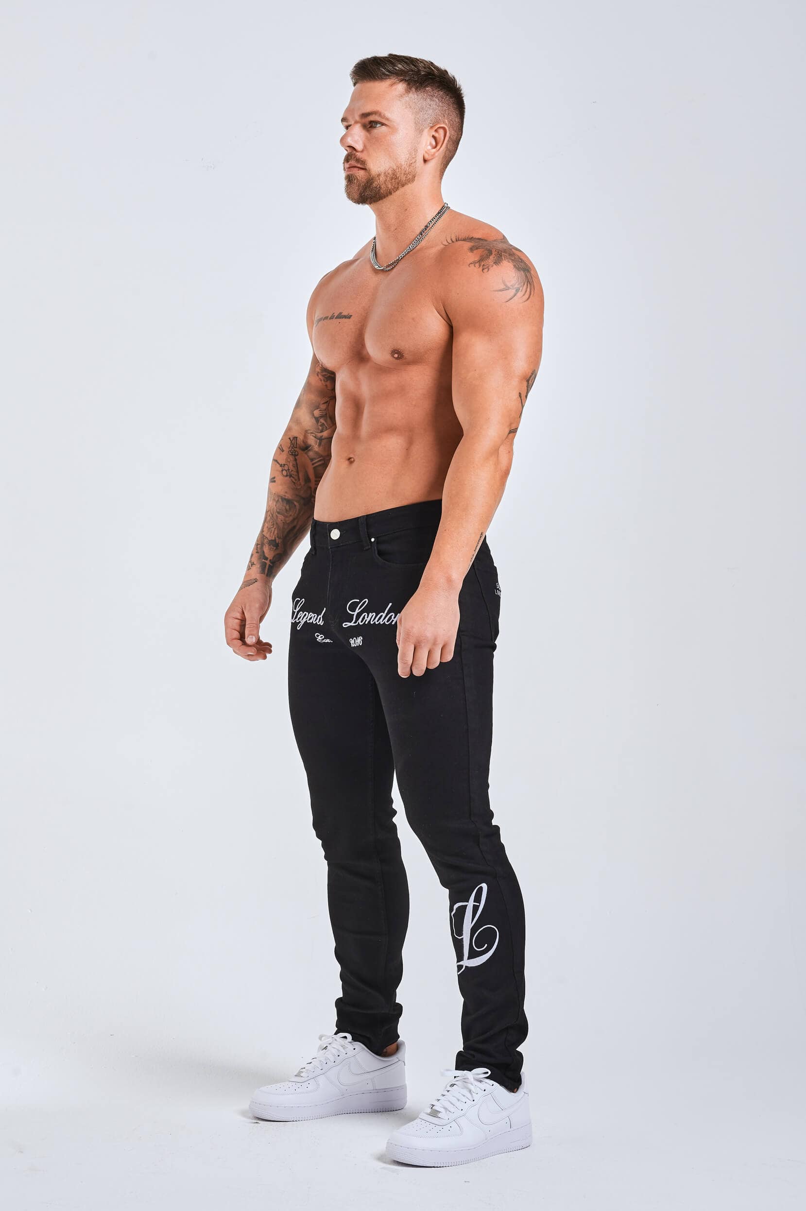 Legend London Jeans - slim 2.0 SLIM FIT JEANS 2.0 EMBROIDERED PRINTED DENIM - BLACK