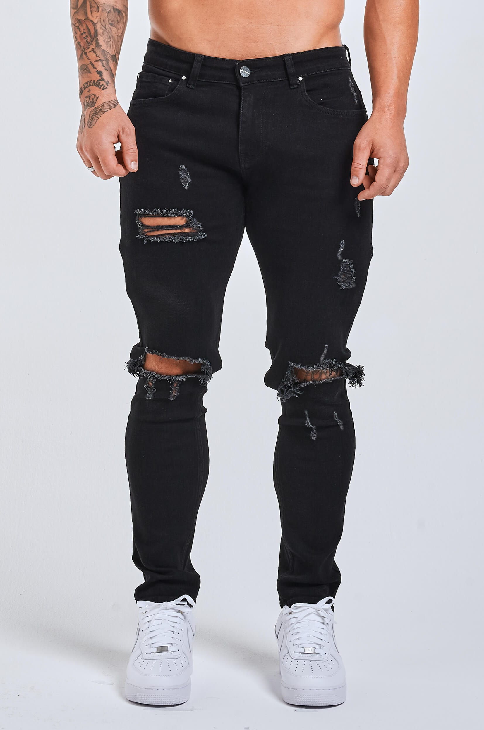 Legend London Jeans - slim 2.0 SLIM FIT JEANS 2.0 RIPPED & REPAIRED - BLACK