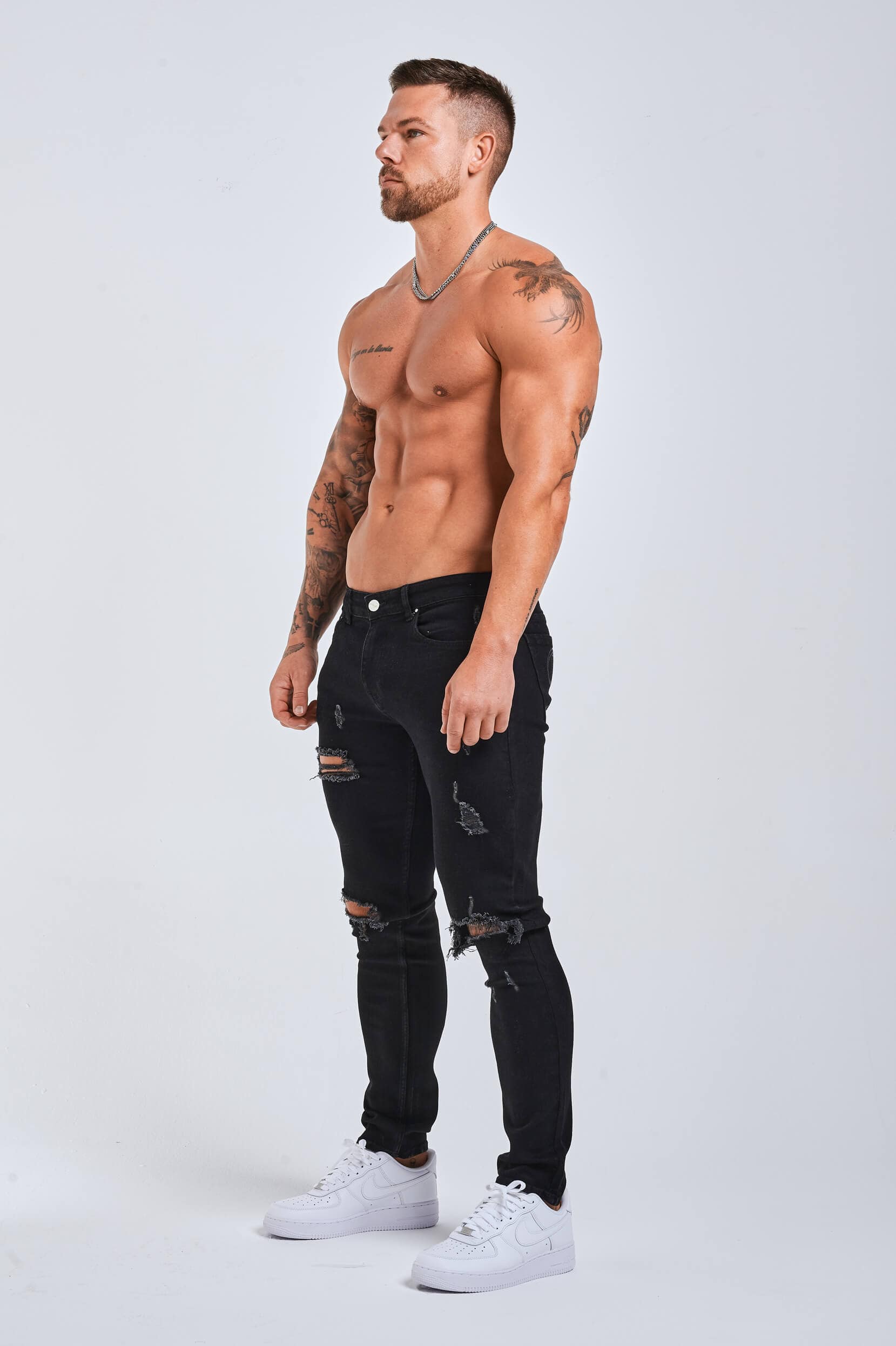 Legend London Jeans - slim 2.0 SLIM FIT JEANS 2.0 RIPPED &amp; REPAIRED - BLACK