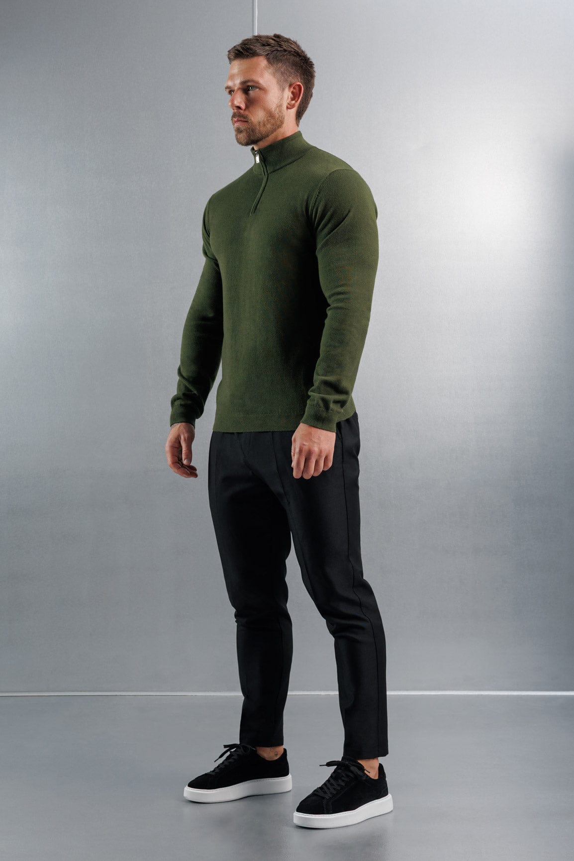 Legend London KNITWEAR KNIT QUARTER ZIP SWEATER - DARK OLIVE