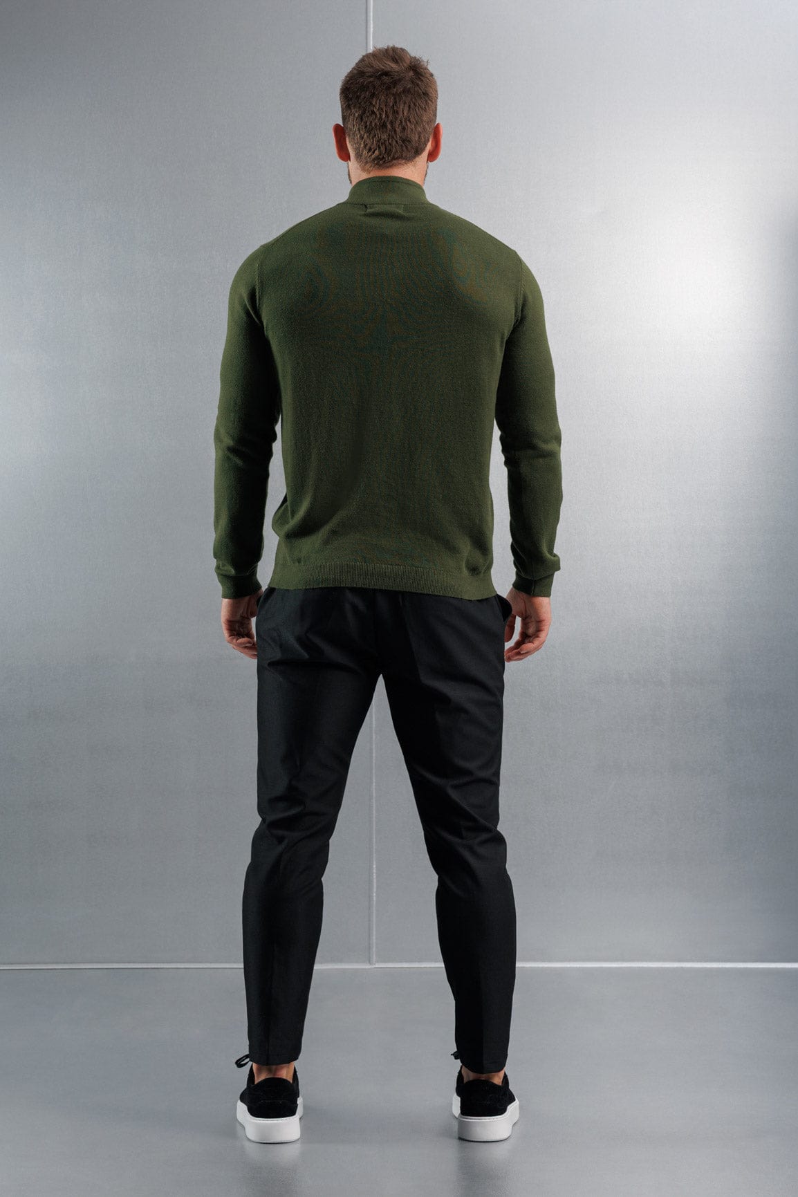 Legend London KNITWEAR KNIT QUARTER ZIP SWEATER - DARK OLIVE