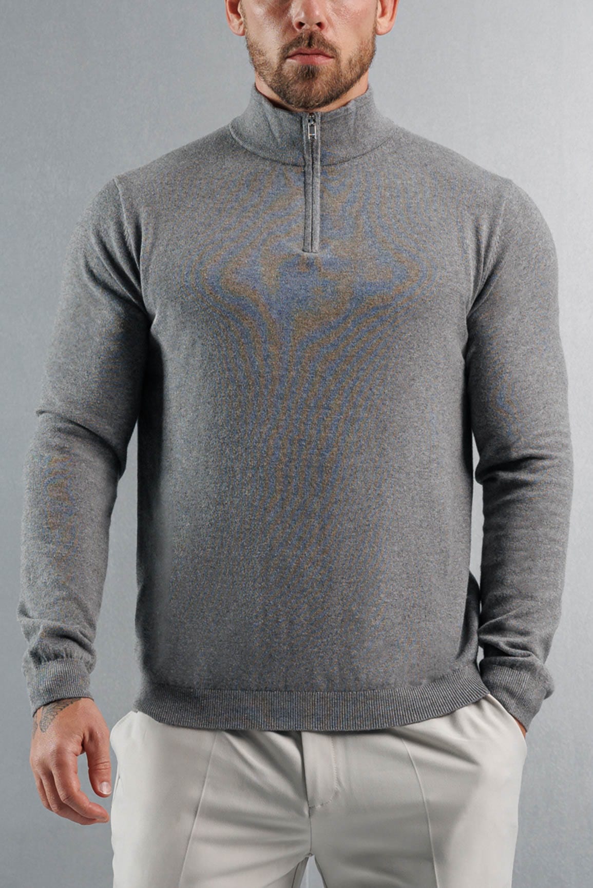 Legend London KNITWEAR KNIT QUARTER ZIP SWEATER - GREY