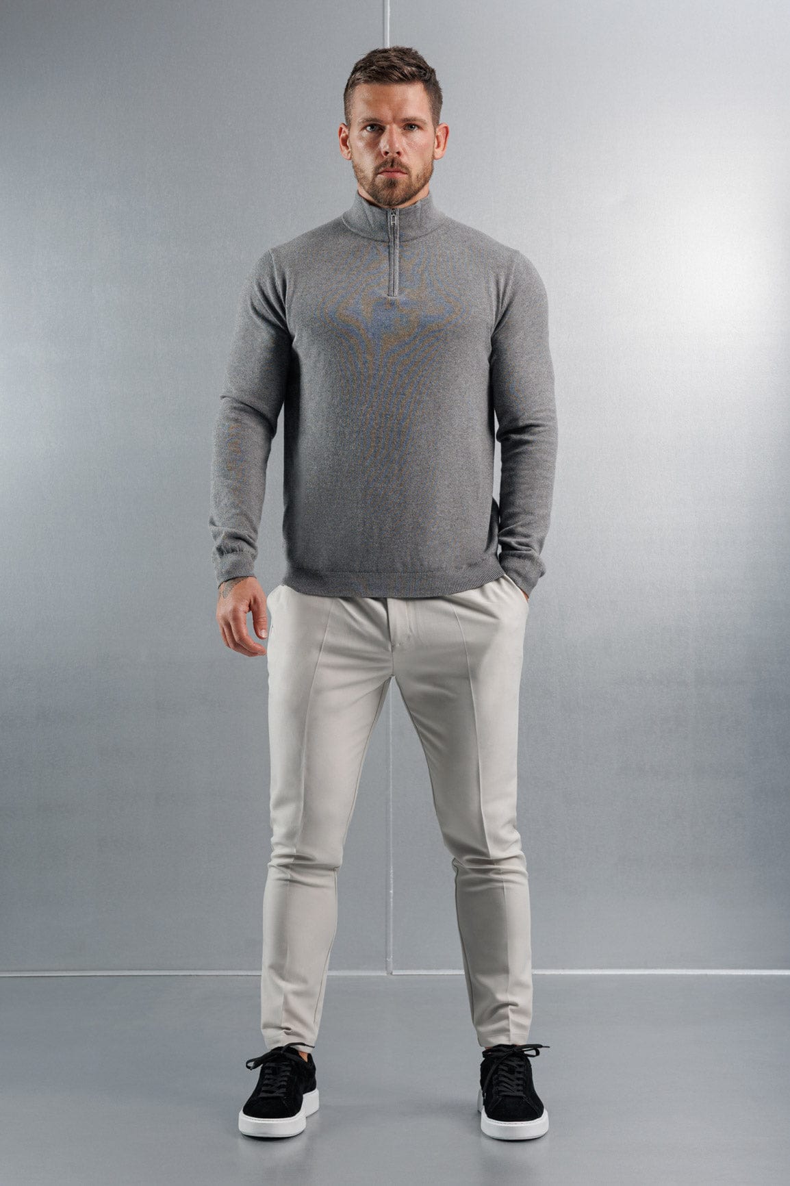 Legend London KNITWEAR KNIT QUARTER ZIP SWEATER - GREY