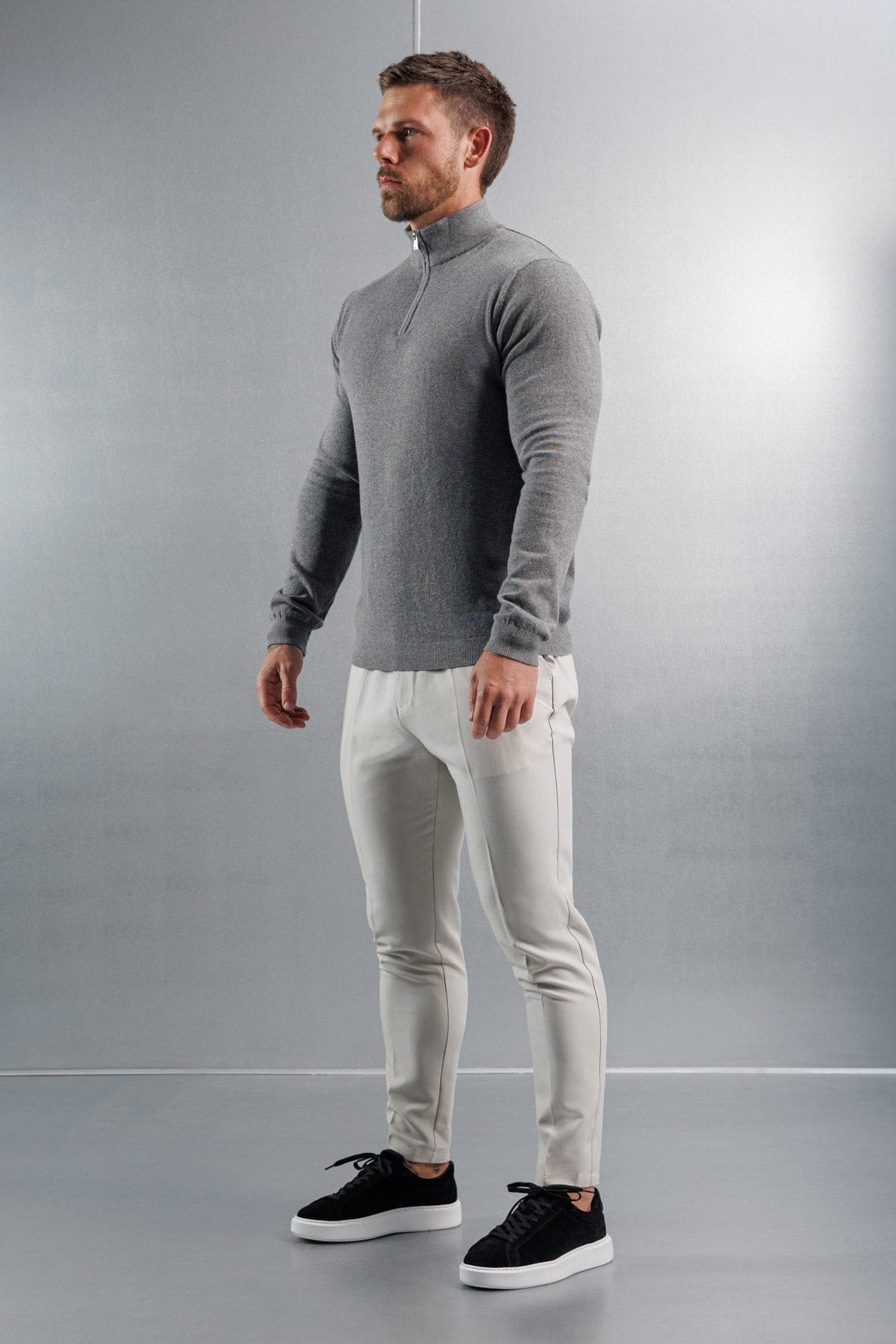 Legend London KNITWEAR KNIT QUARTER ZIP SWEATER - GREY