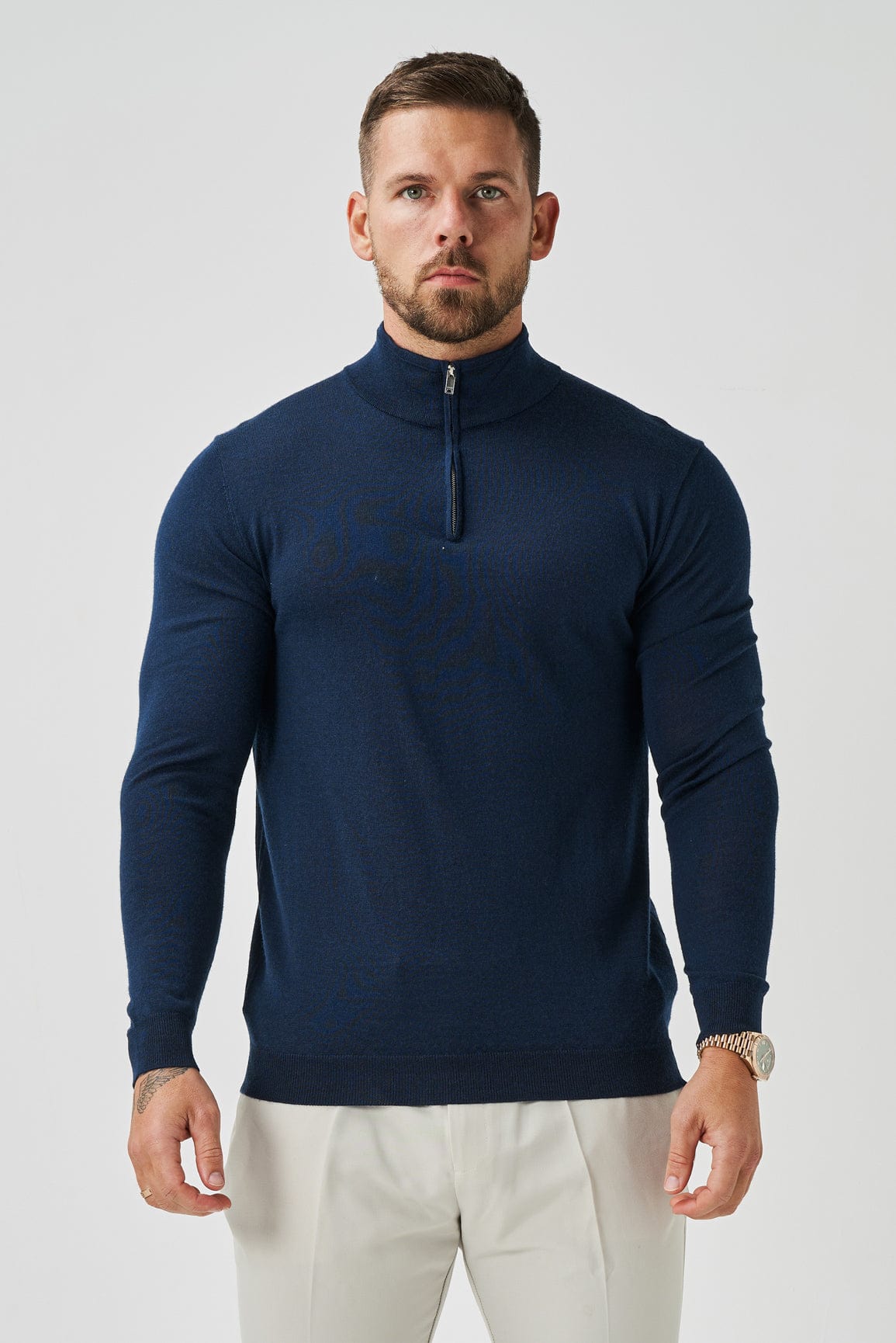 Legend London KNITWEAR KNIT QUARTER ZIP SWEATER - NAVY