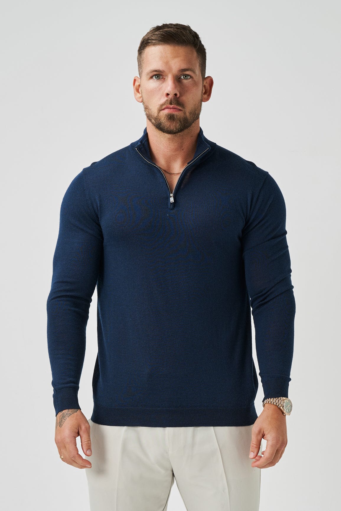 KNIT QUARTER ZIP SWEATER NAVY – Legend London