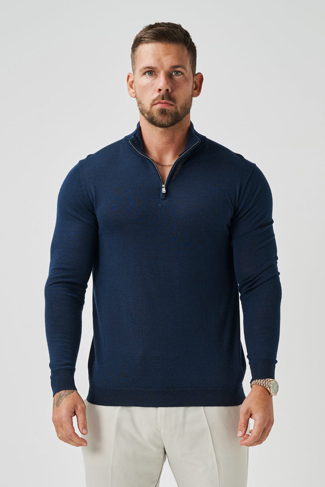 Legend London KNITWEAR KNIT QUARTER ZIP SWEATER - NAVY