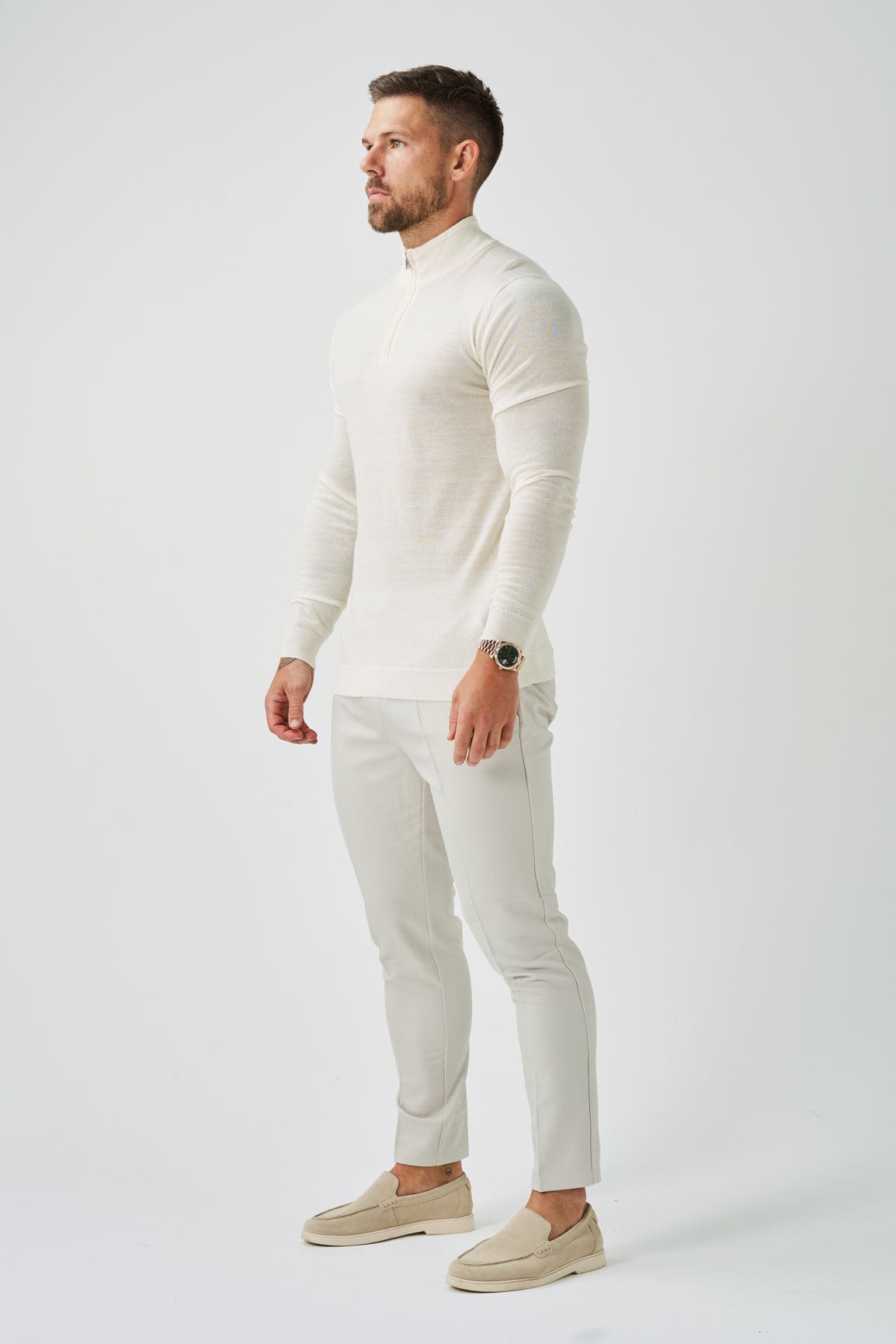 Legend London KNITWEAR KNIT QUARTER ZIP SWEATER - OFF WHITE