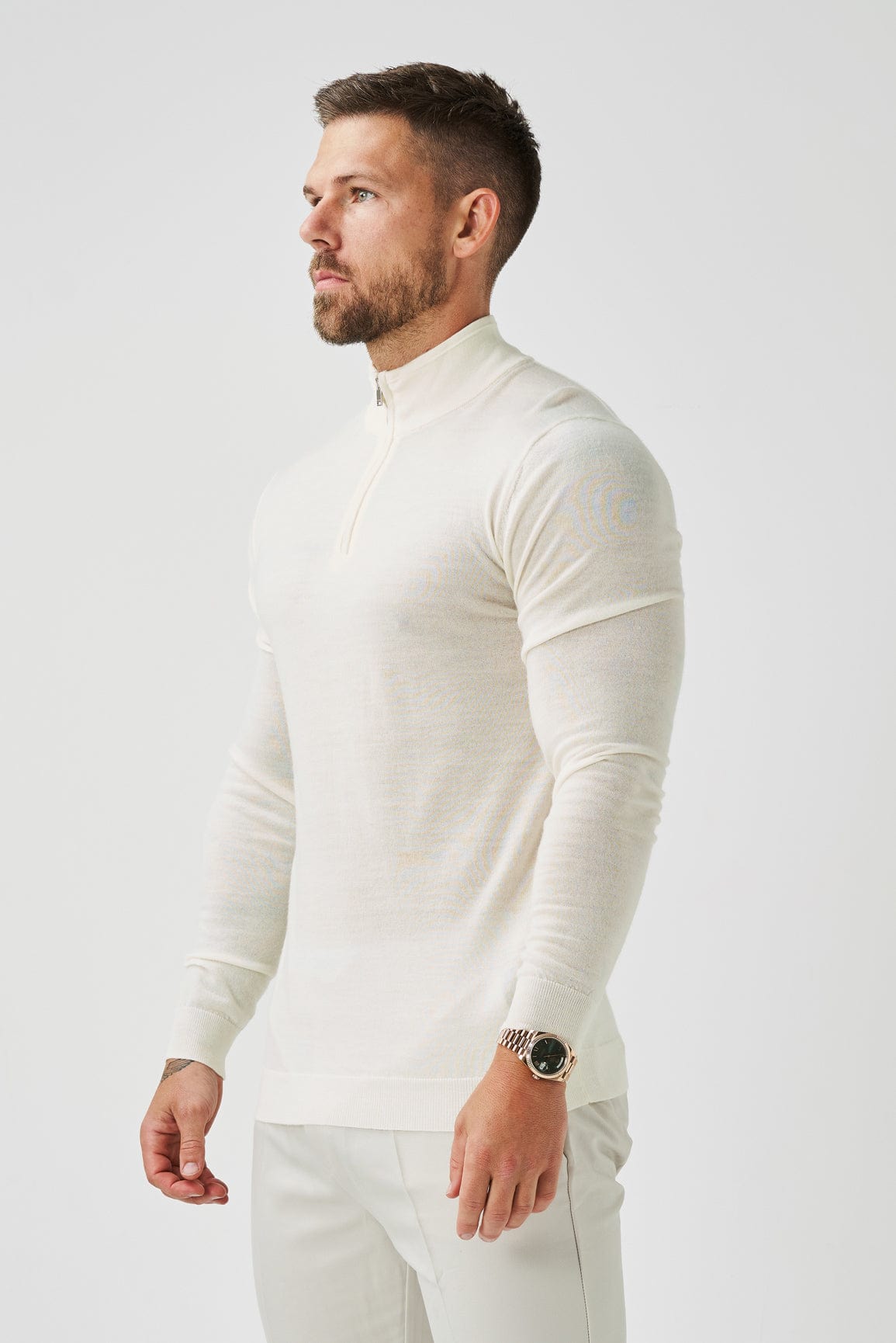 Legend London KNITWEAR KNIT QUARTER ZIP SWEATER - OFF WHITE