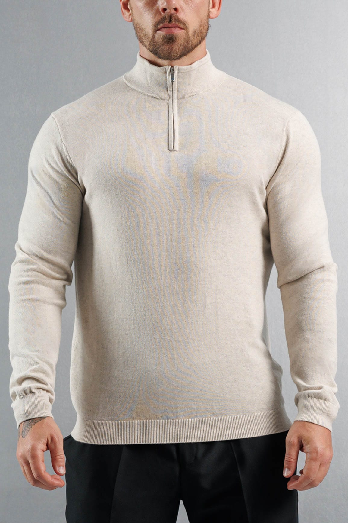 Legend London KNITWEAR KNIT QUARTER ZIP SWEATER - STONE