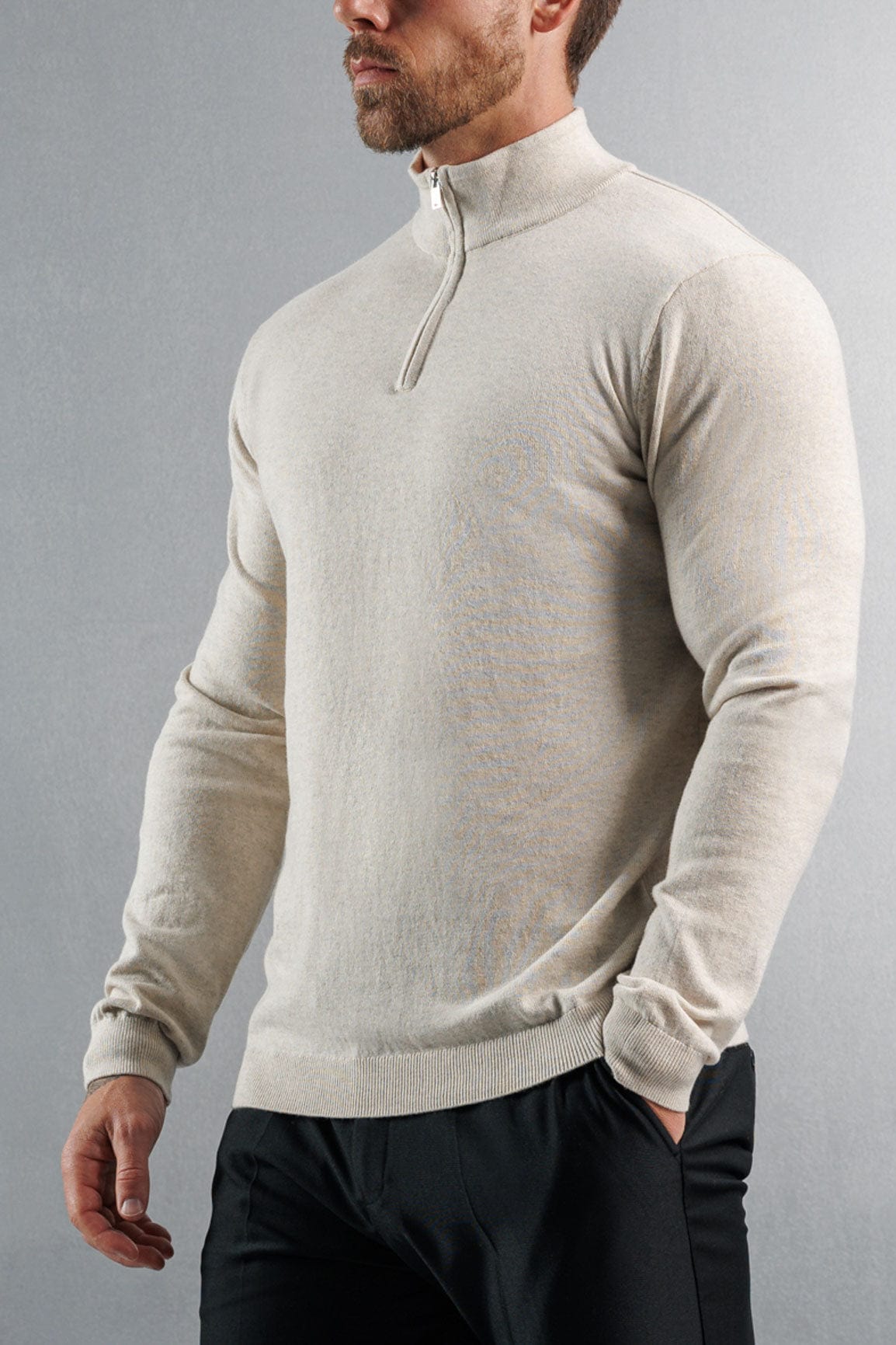Legend London KNITWEAR KNIT QUARTER ZIP SWEATER - STONE