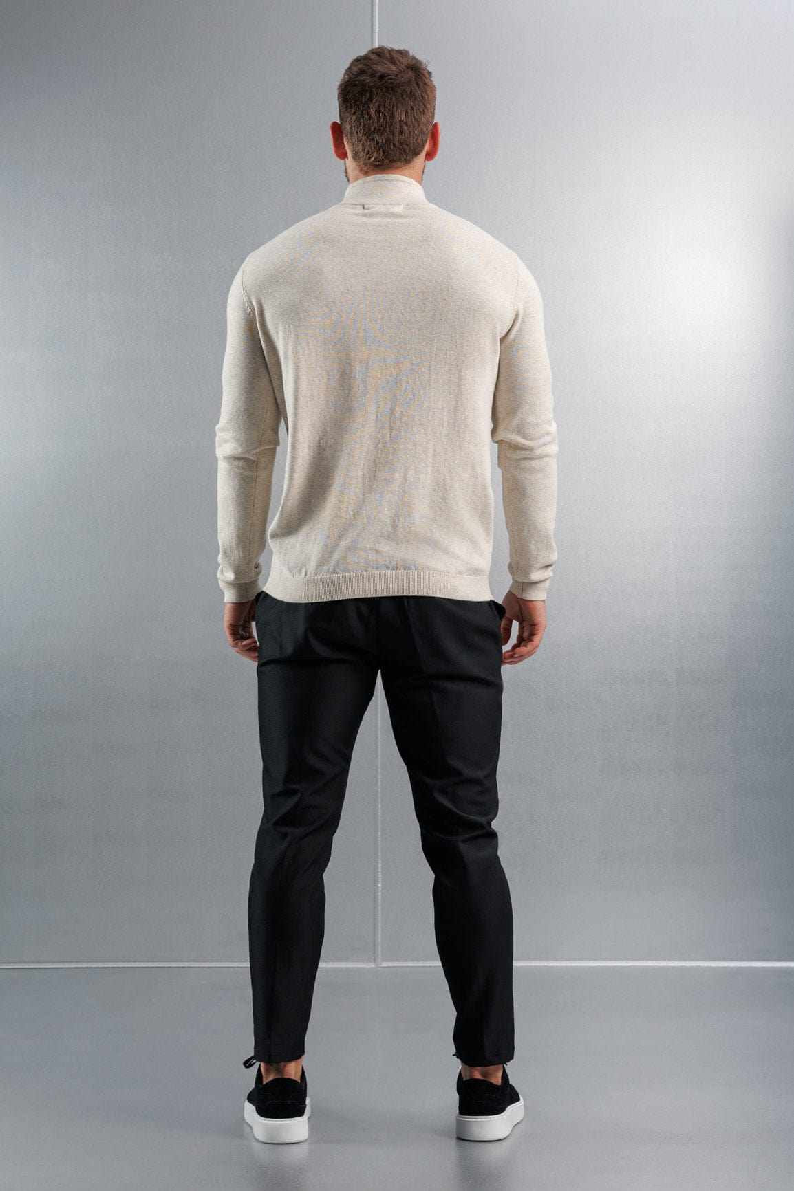 Legend London KNITWEAR KNIT QUARTER ZIP SWEATER - STONE