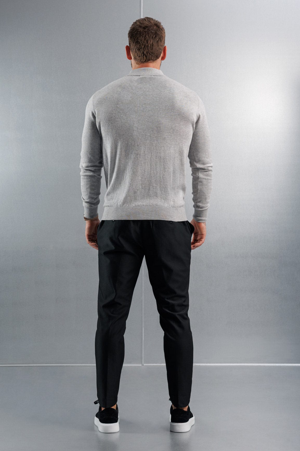 Legend London KNITWEAR KNITTED POLO LONG SLEEVE - GREY