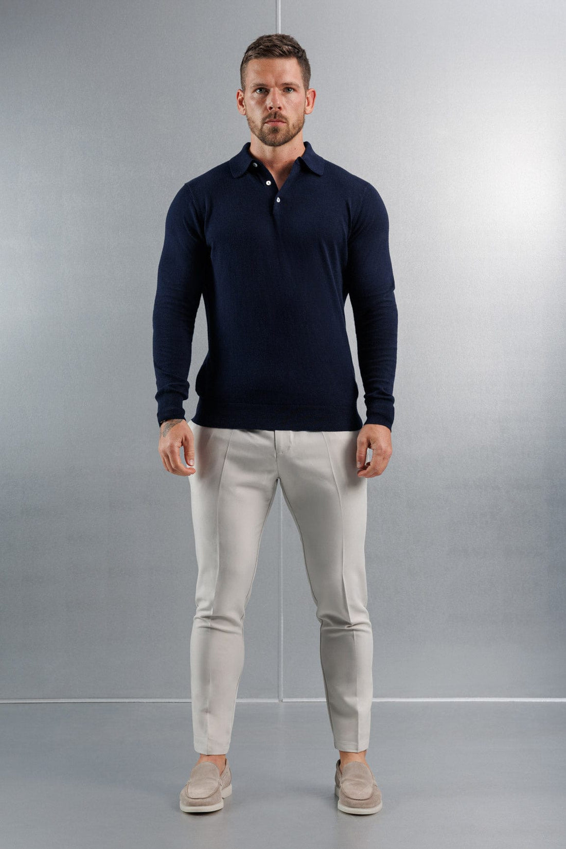 Legend London KNITWEAR KNITTED POLO LONG SLEEVE - NAVY