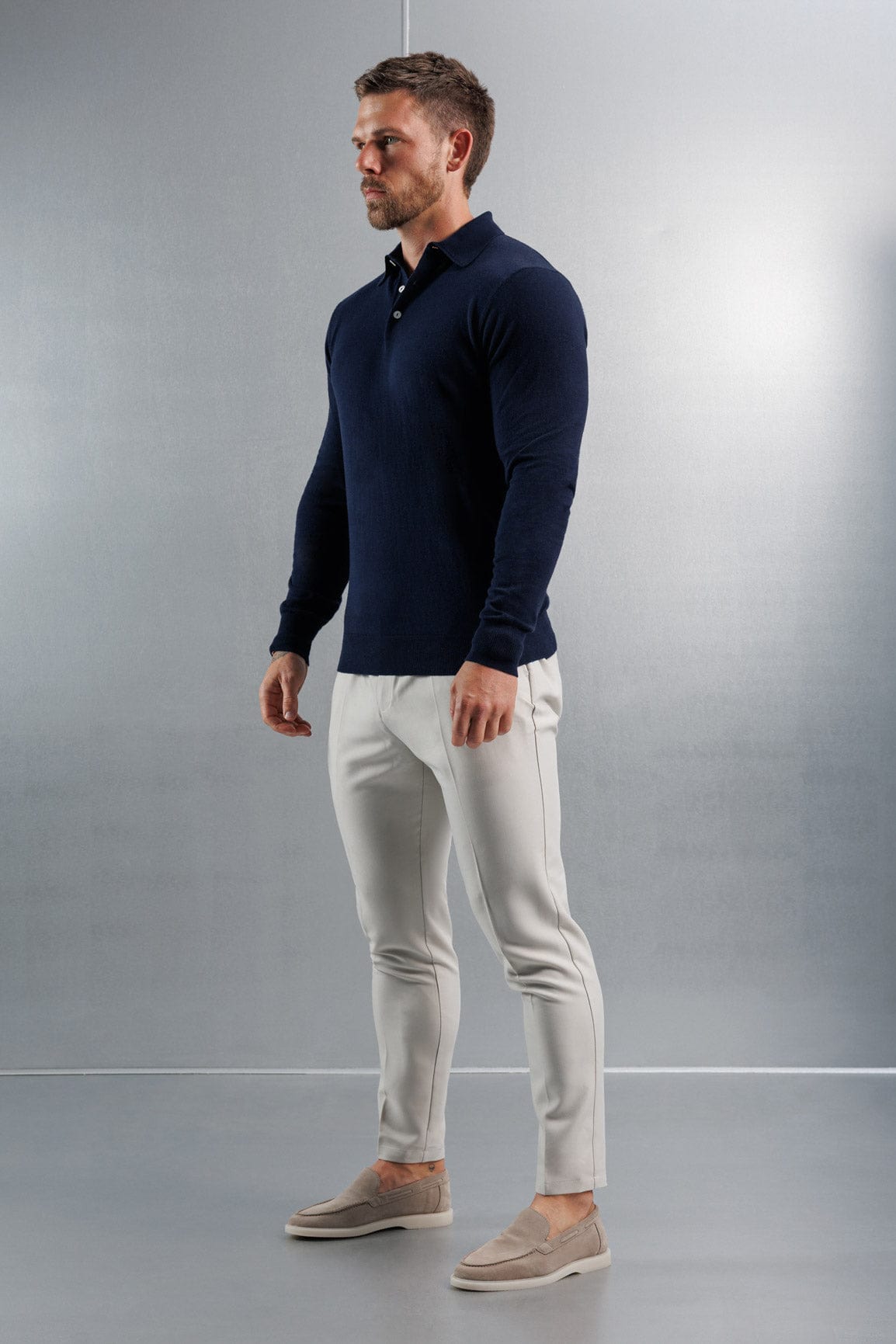 Legend London KNITWEAR KNITTED POLO LONG SLEEVE - NAVY
