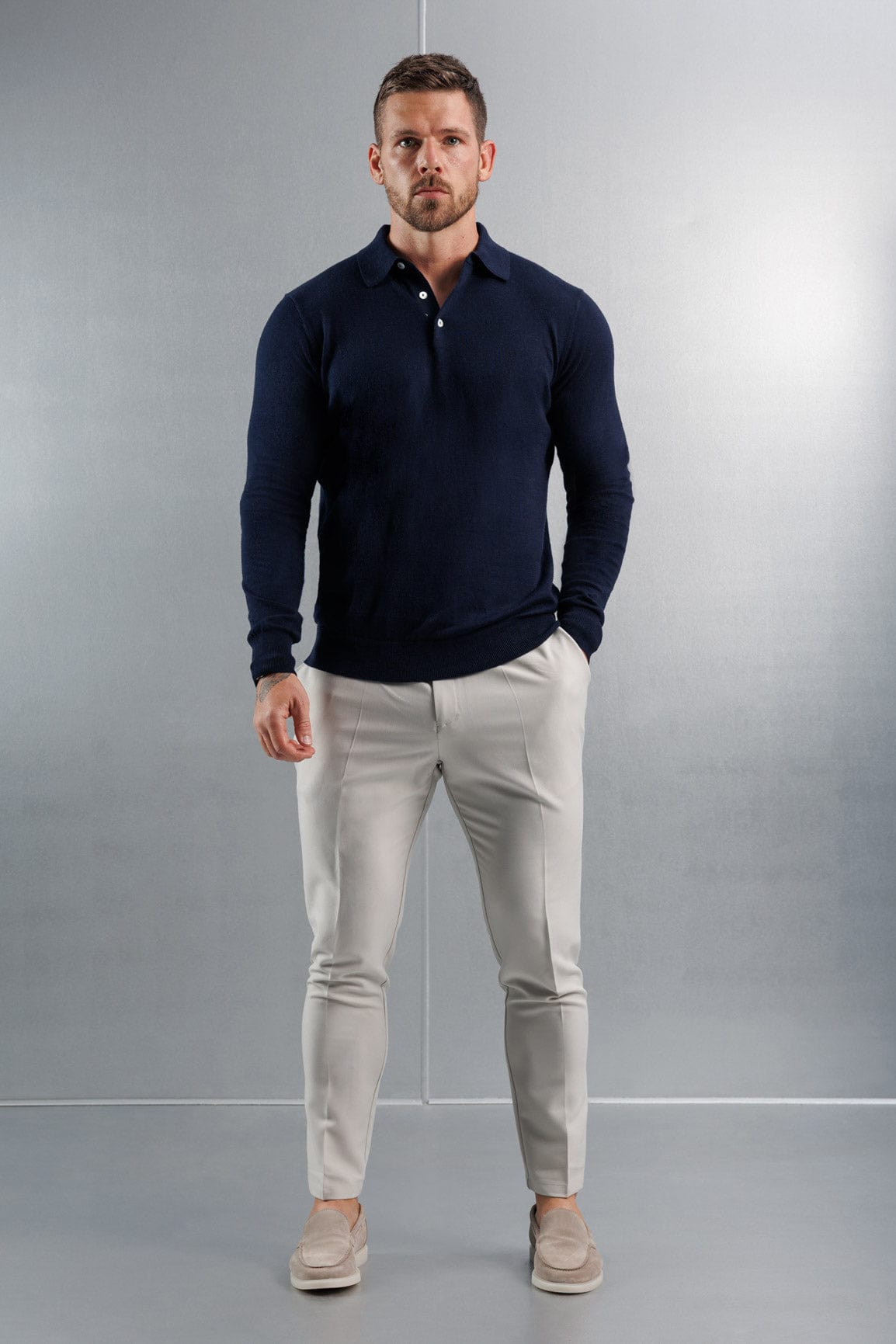 Legend London KNITWEAR KNITTED POLO LONG SLEEVE - NAVY
