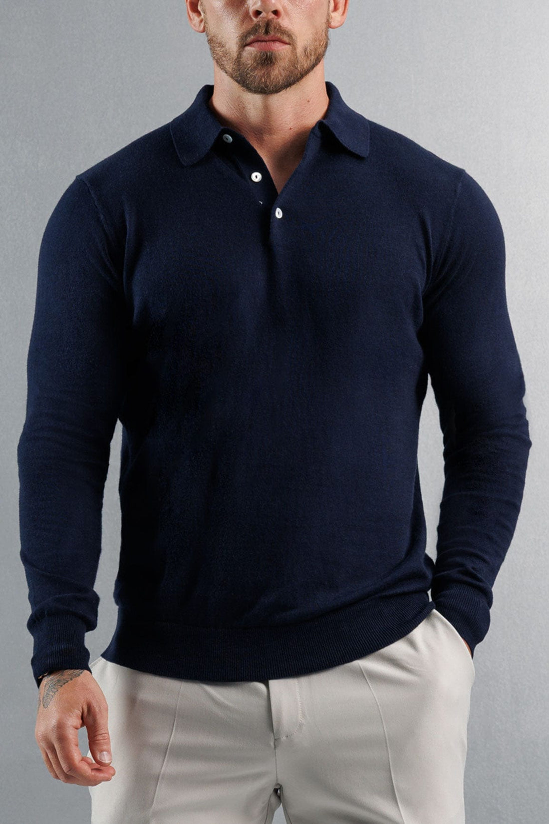 Legend London KNITWEAR KNITTED POLO LONG SLEEVE - NAVY