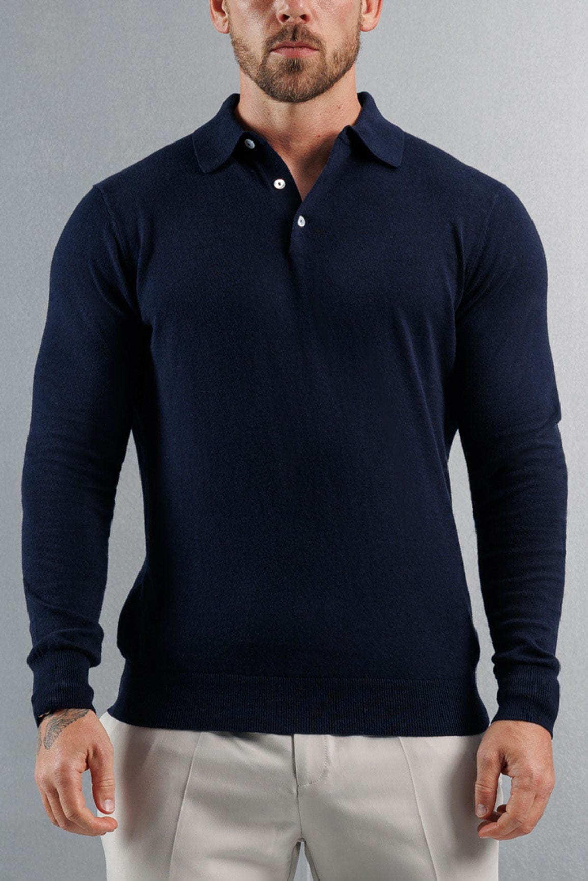 Legend London KNITWEAR KNITTED POLO LONG SLEEVE - NAVY