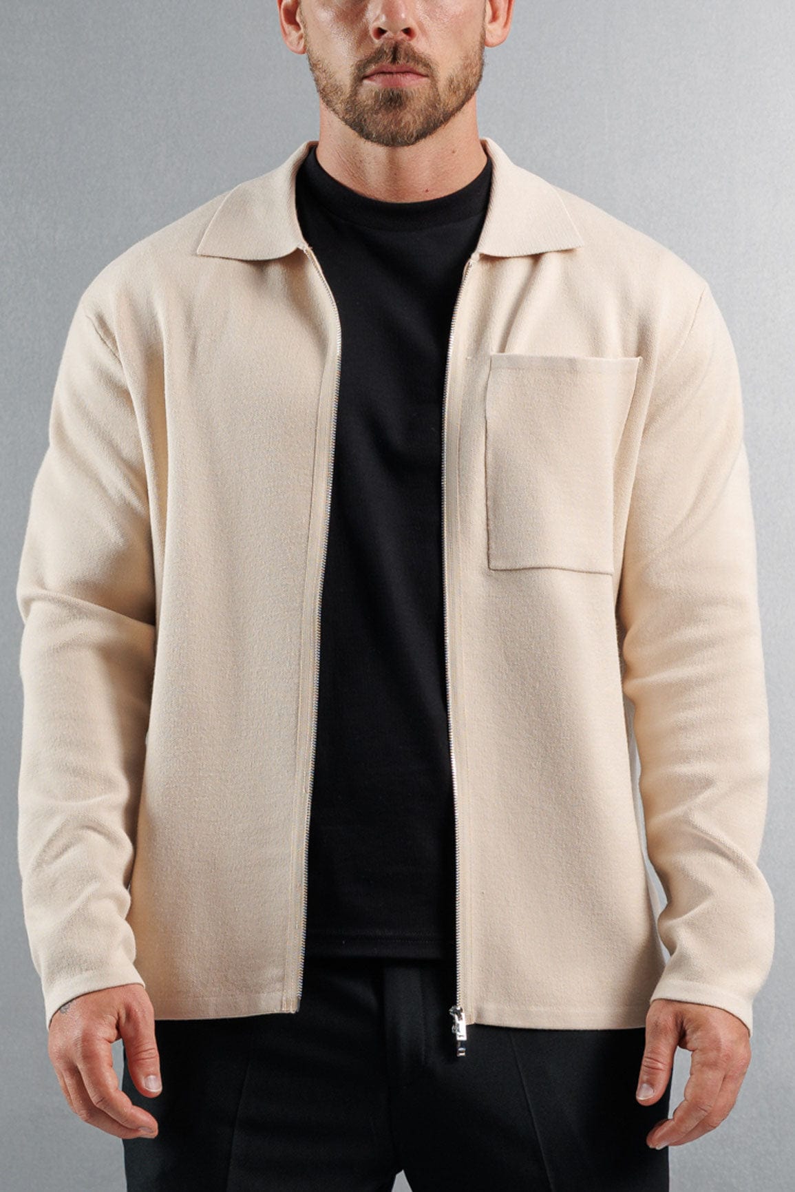 Legend London KNITWEAR KNITTED ZIP CARDIGAN - CREME