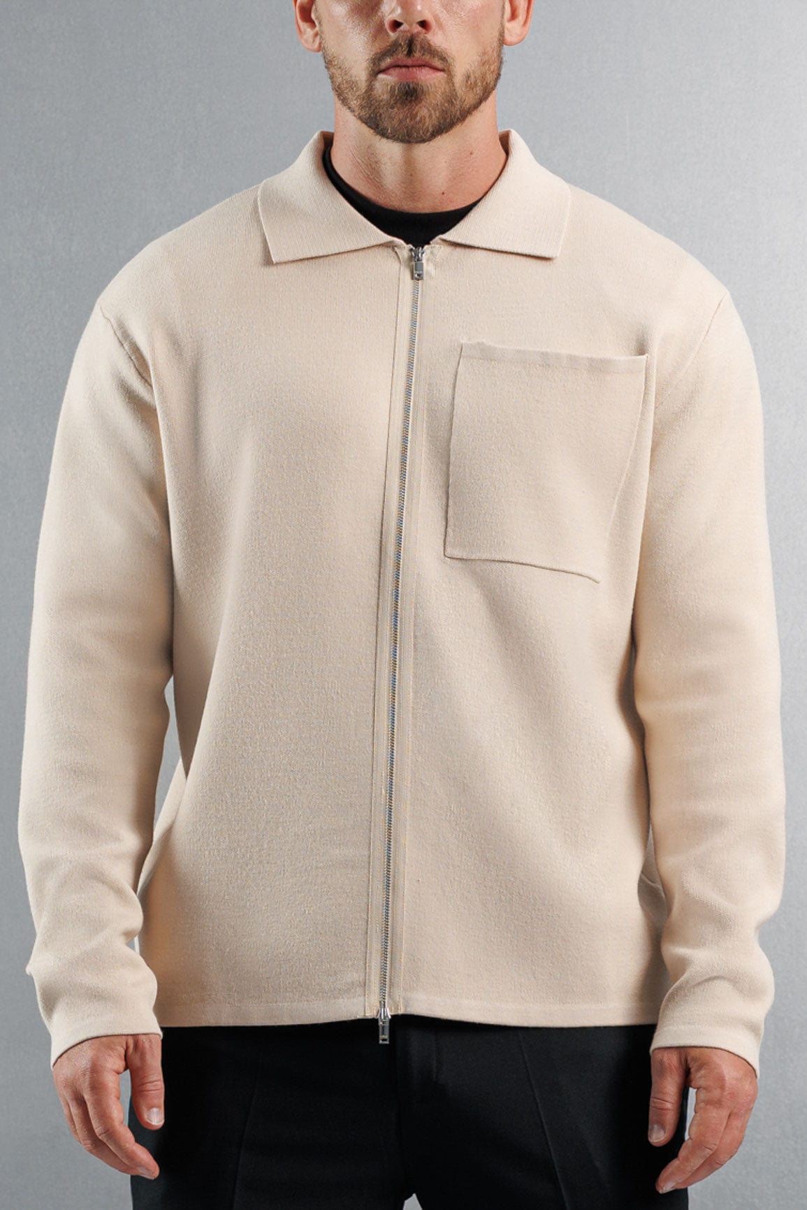 Legend London KNITWEAR KNITTED ZIP CARDIGAN - CREME