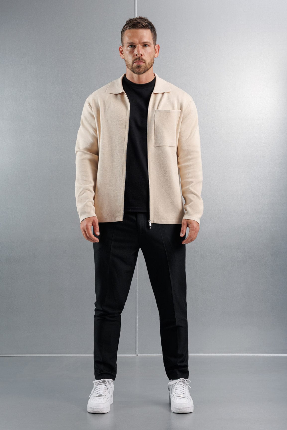 Legend London KNITWEAR KNITTED ZIP CARDIGAN - CREME