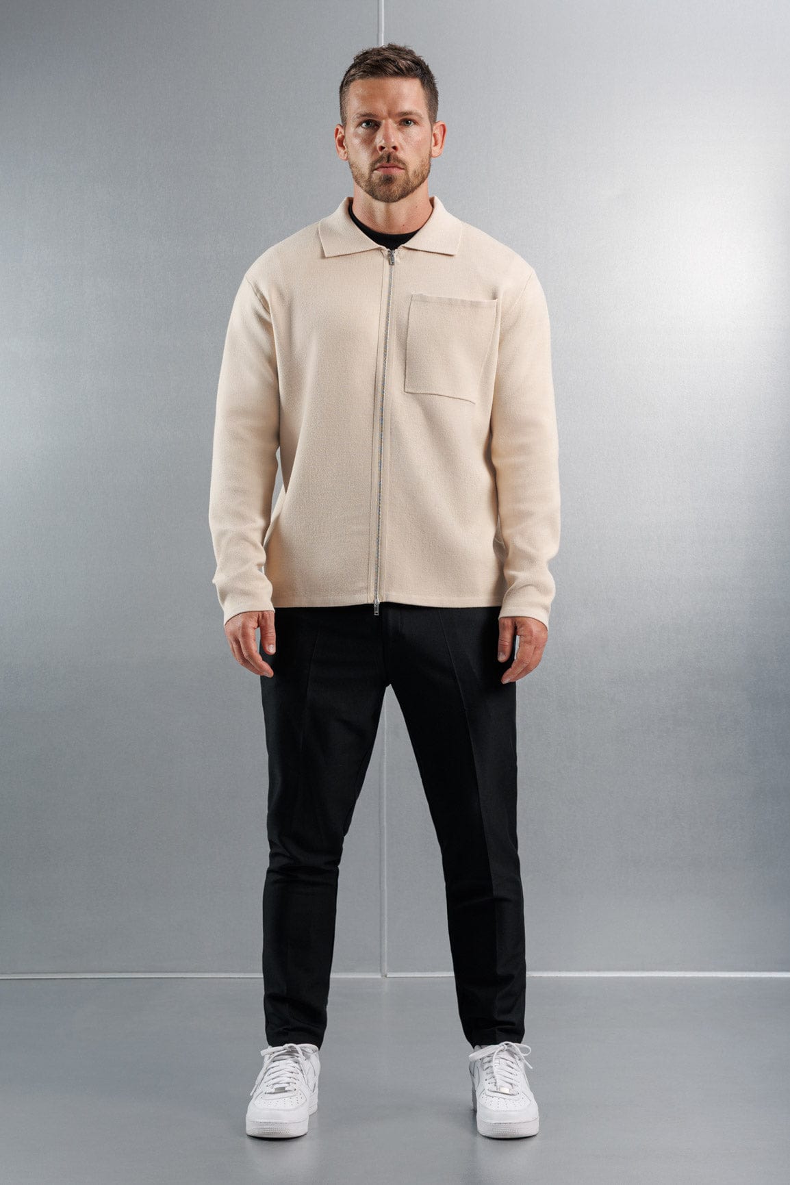 Legend London KNITWEAR KNITTED ZIP CARDIGAN - CREME