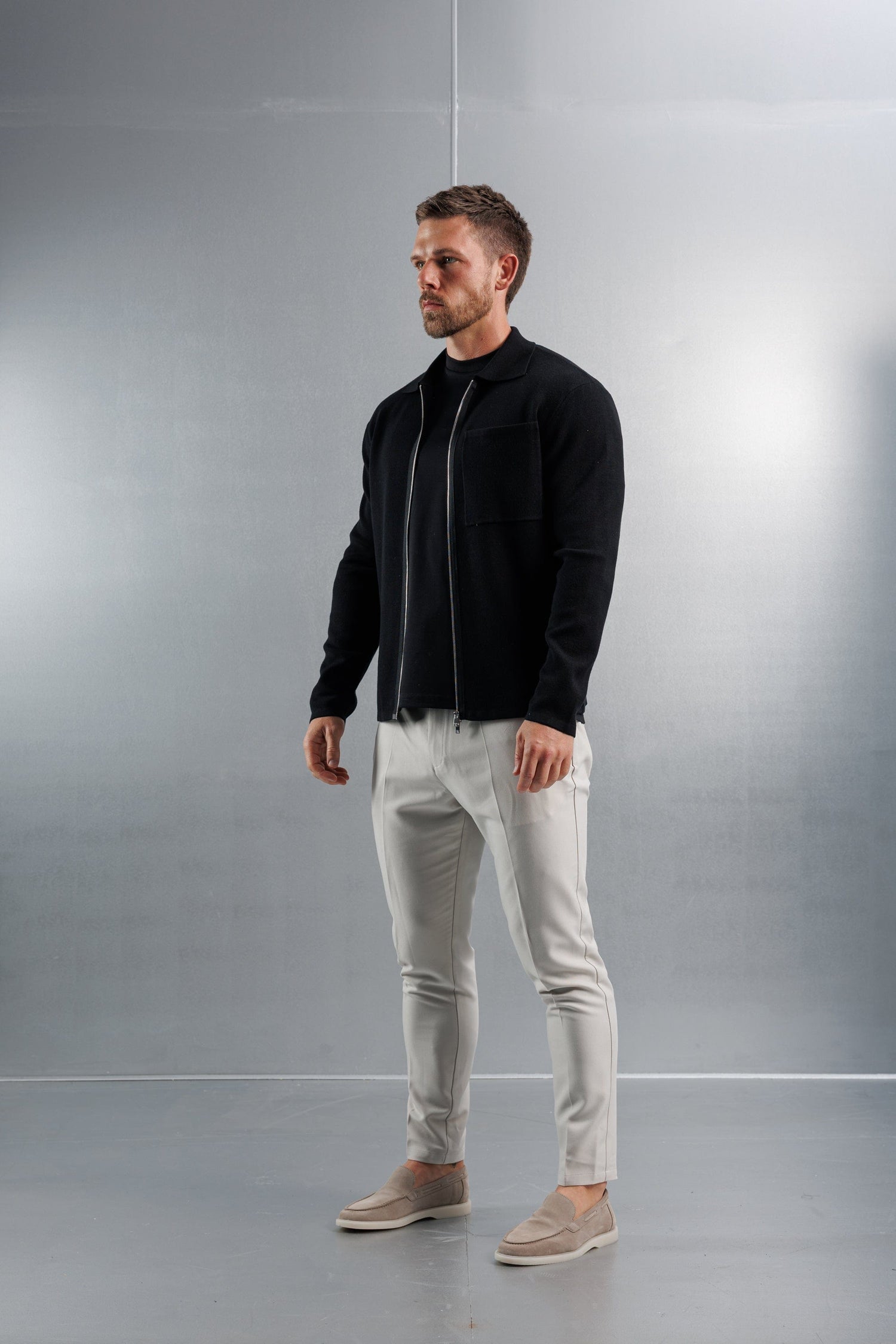 Legend London KNITWEAR KNITTED ZIP UP CARDIGAN - BLACK