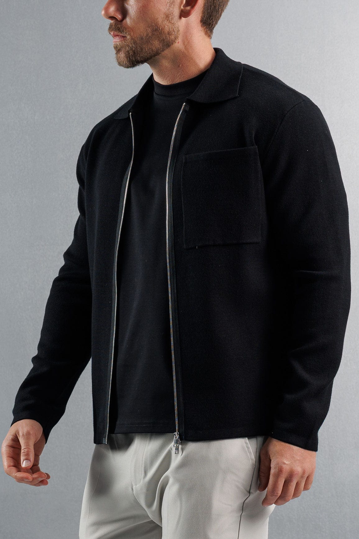 Legend London KNITWEAR KNITTED ZIP UP CARDIGAN - BLACK