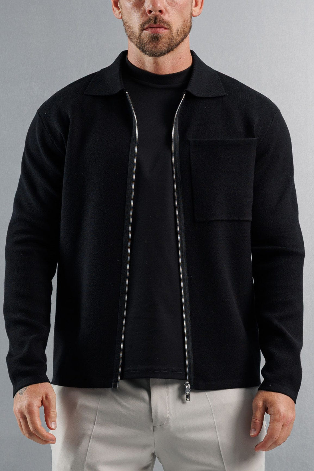 Legend London KNITWEAR KNITTED ZIP UP CARDIGAN - BLACK