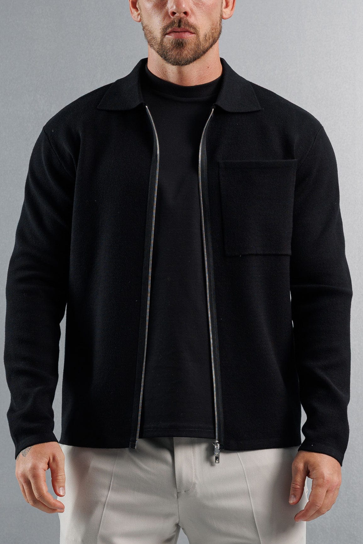 Legend London KNITWEAR KNITTED ZIP UP CARDIGAN - BLACK