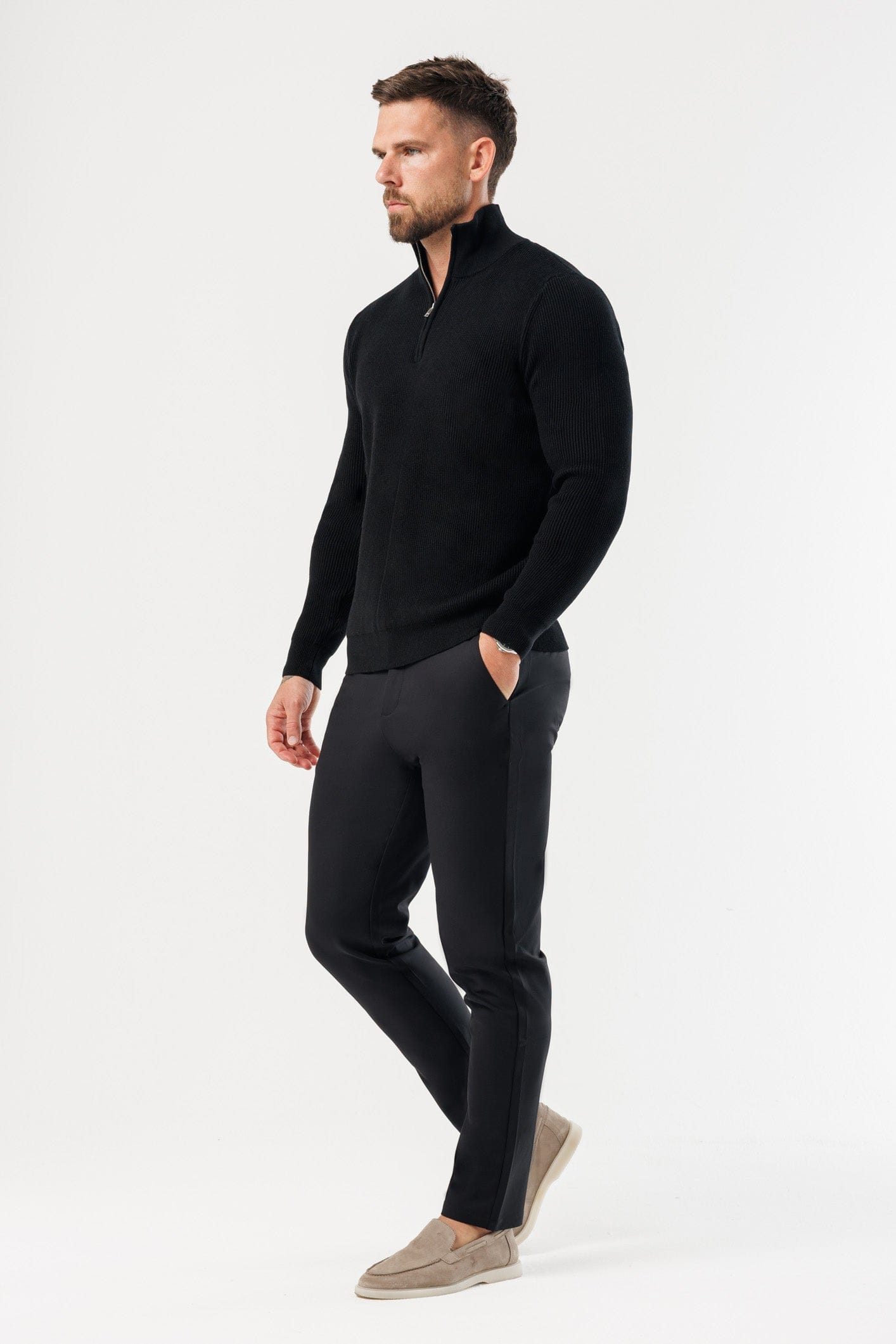 Legend London KNITWEAR RIDGE KNIT QUARTER ZIP - BLACK
