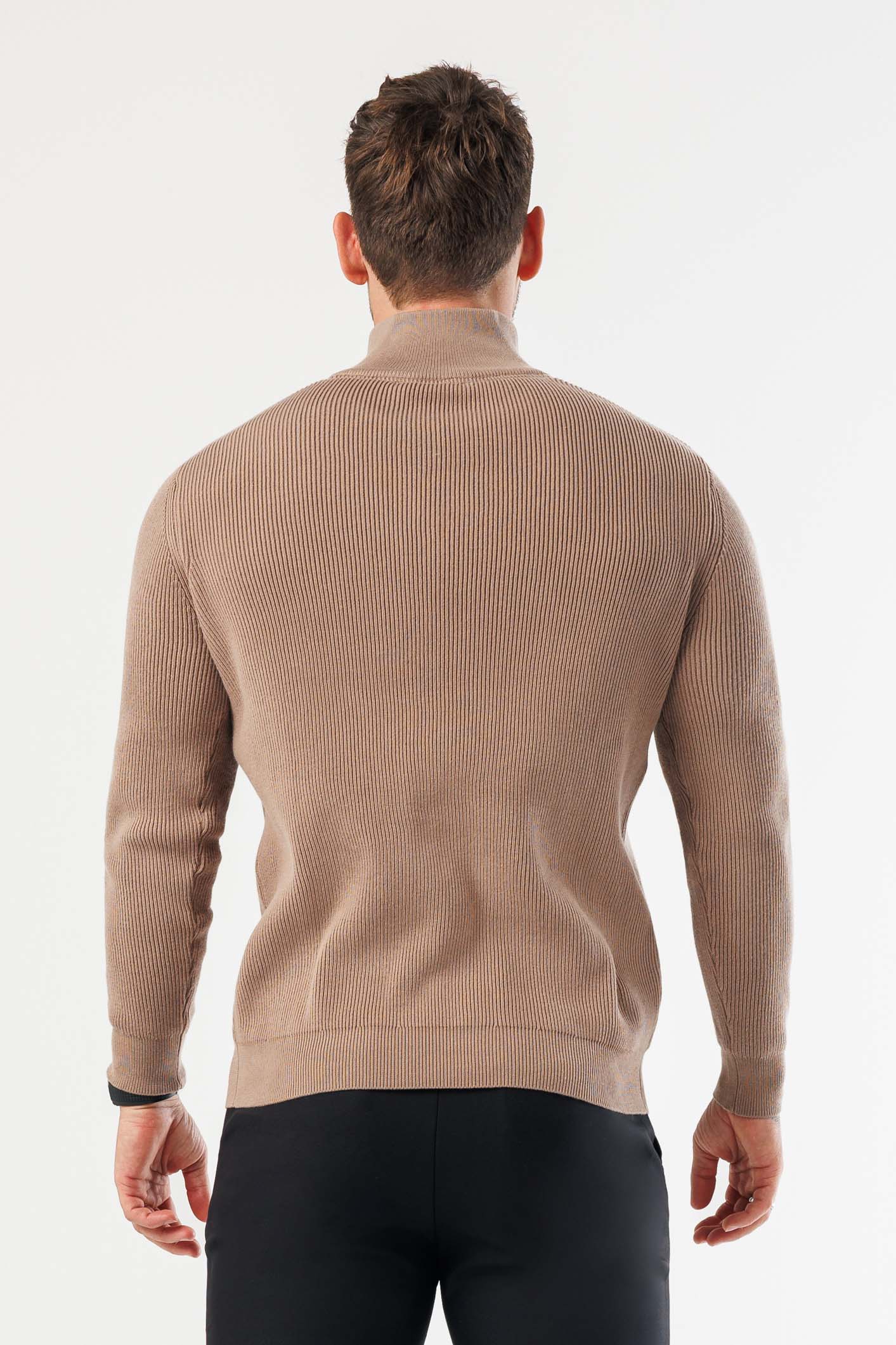 Legend London KNITWEAR RIDGE KNIT QUARTER ZIP - BROWN