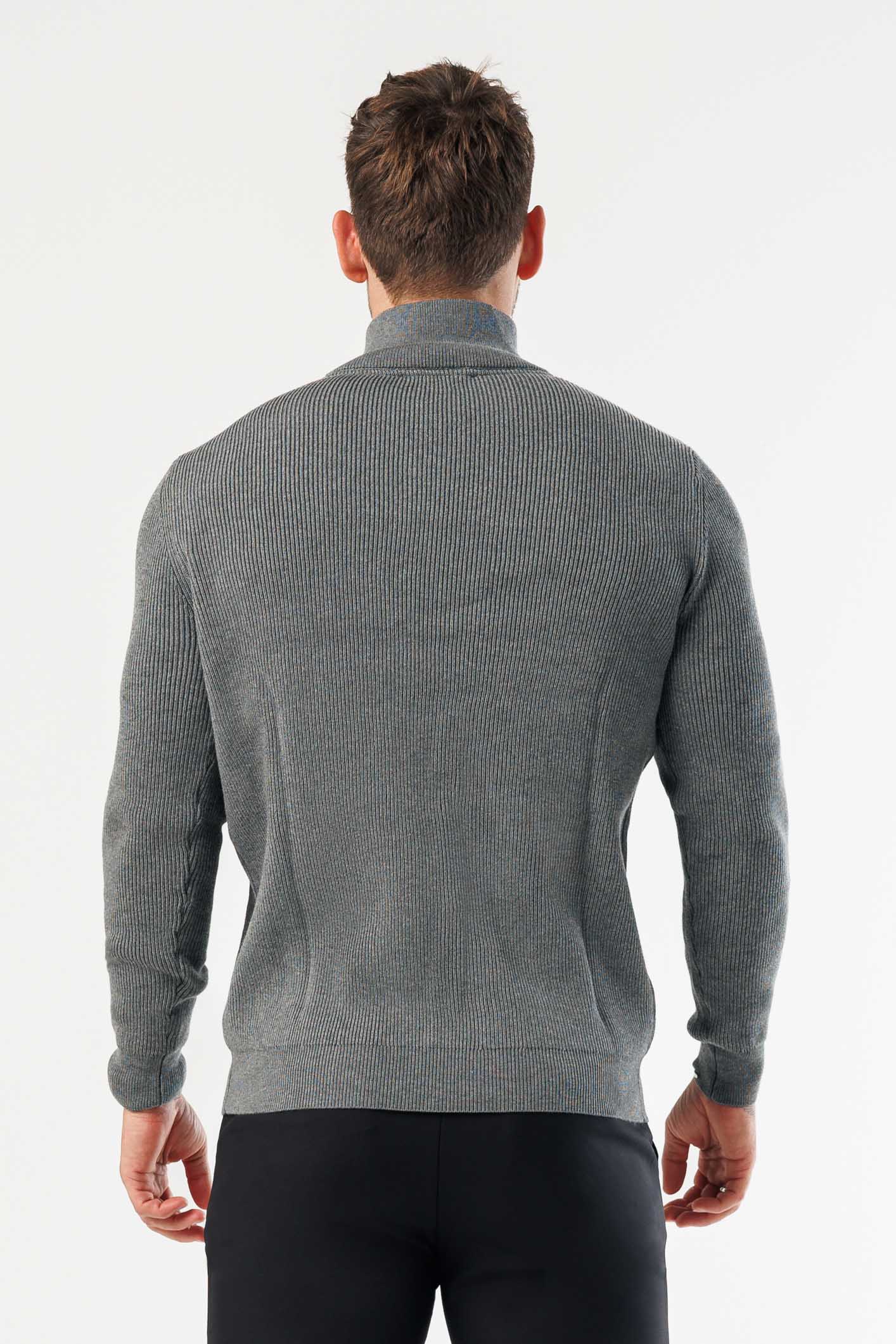 Legend London KNITWEAR RIDGE KNIT QUARTER ZIP - GREY MARL